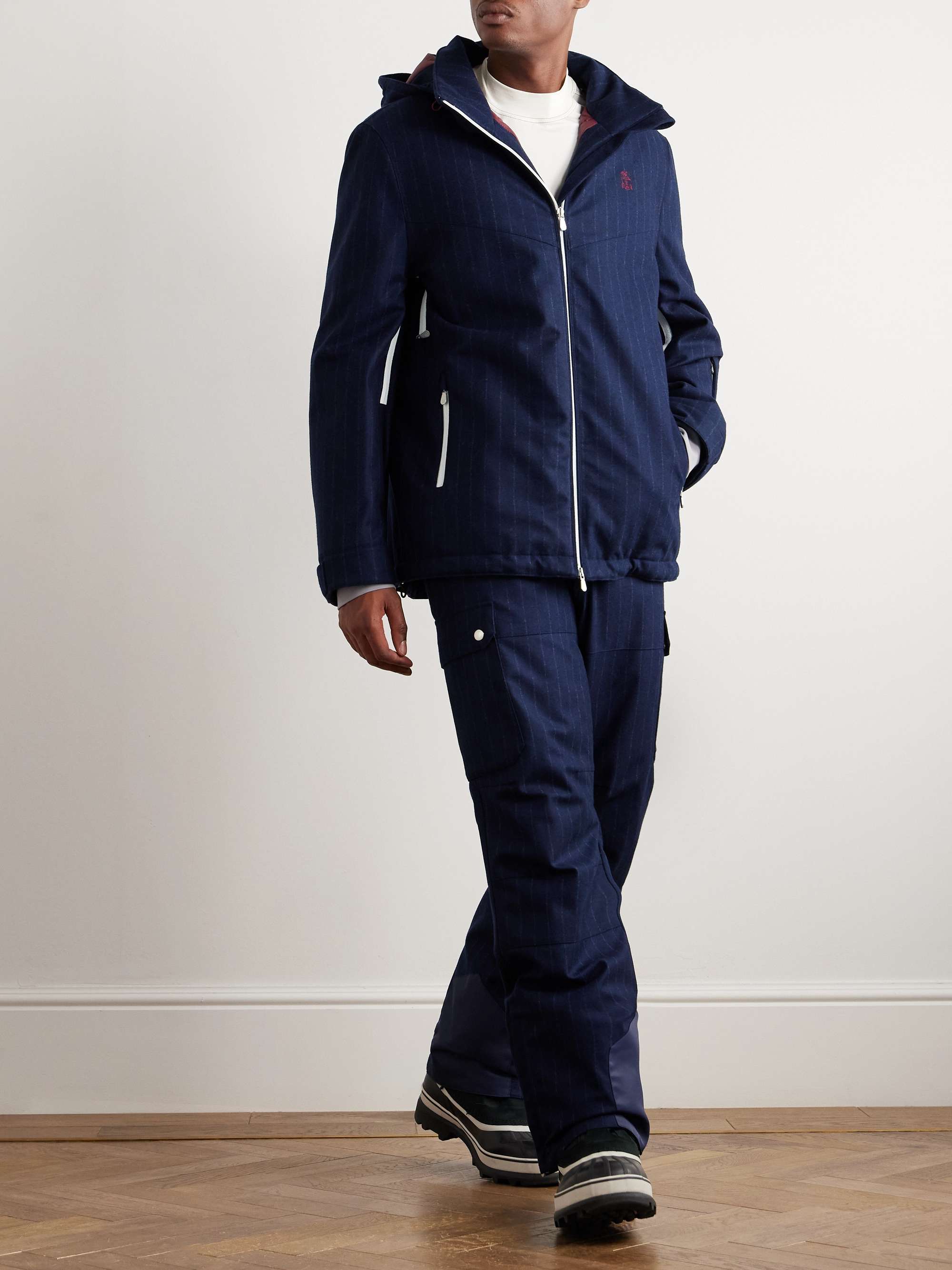 Straight-Leg Shell-Trimmed Striped Wool Ski Pants view