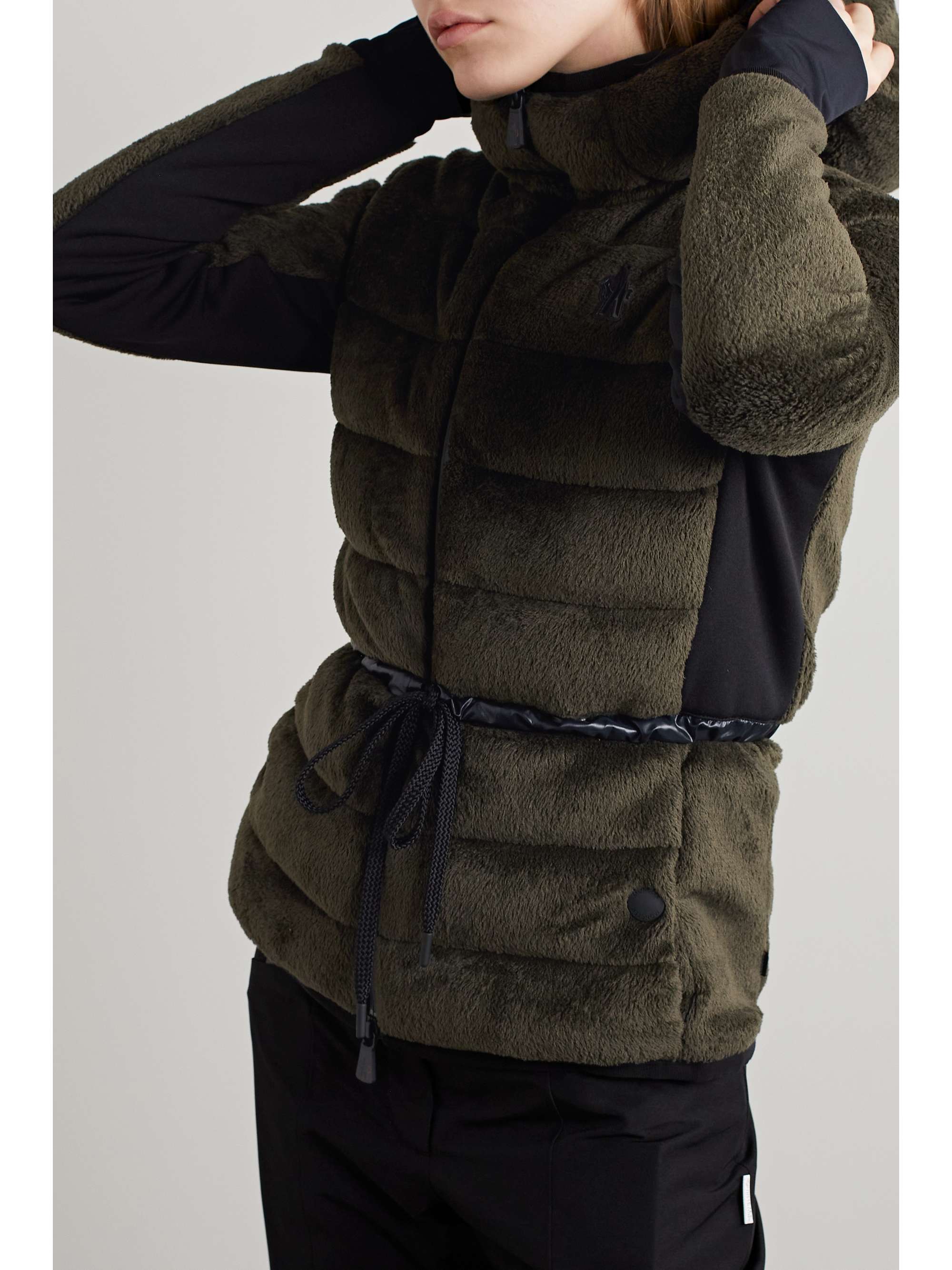 Stretch jersey-trimmed quilted Polartec fleece down jacket view