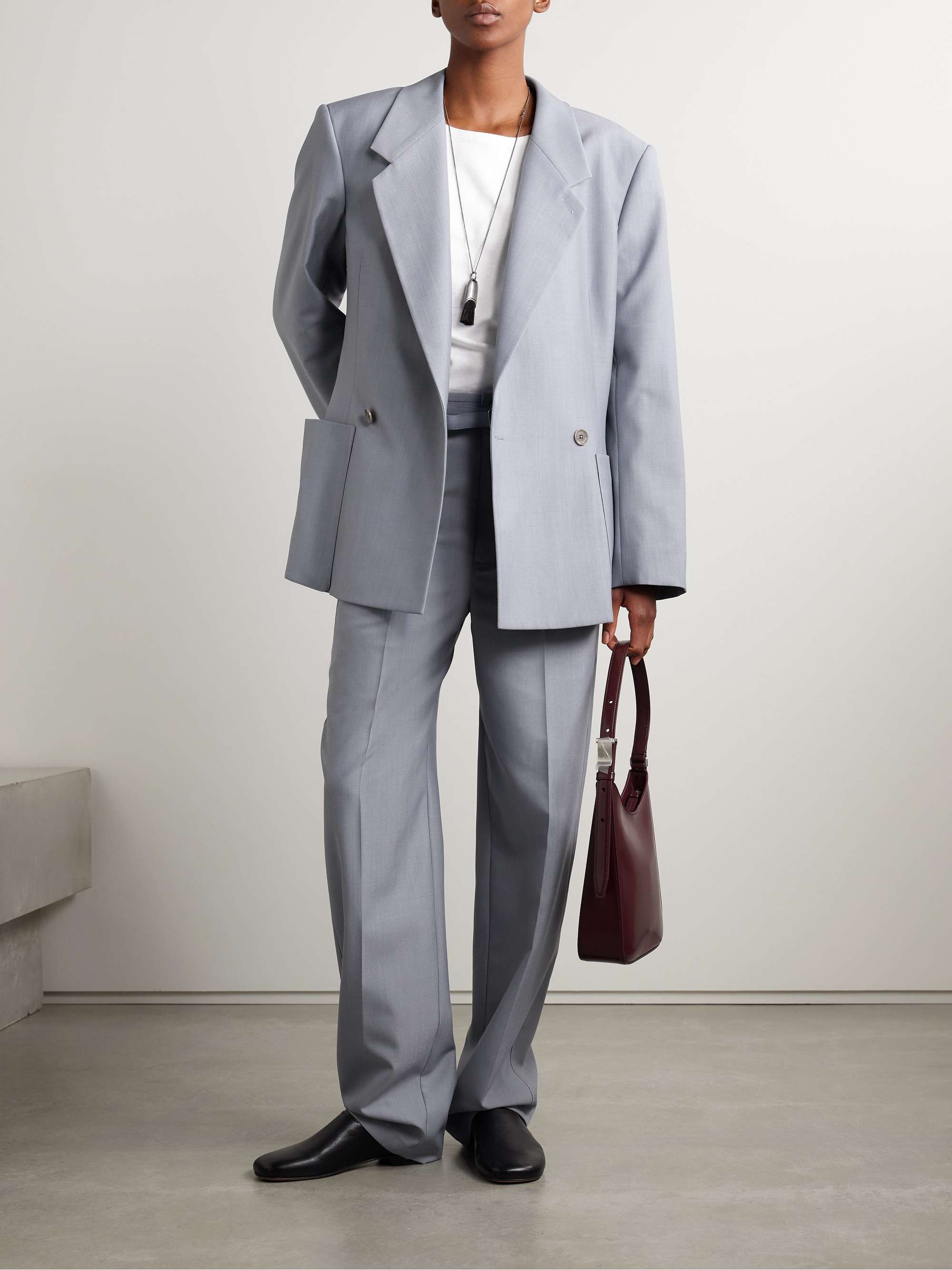 Belted woven straight-leg pants view