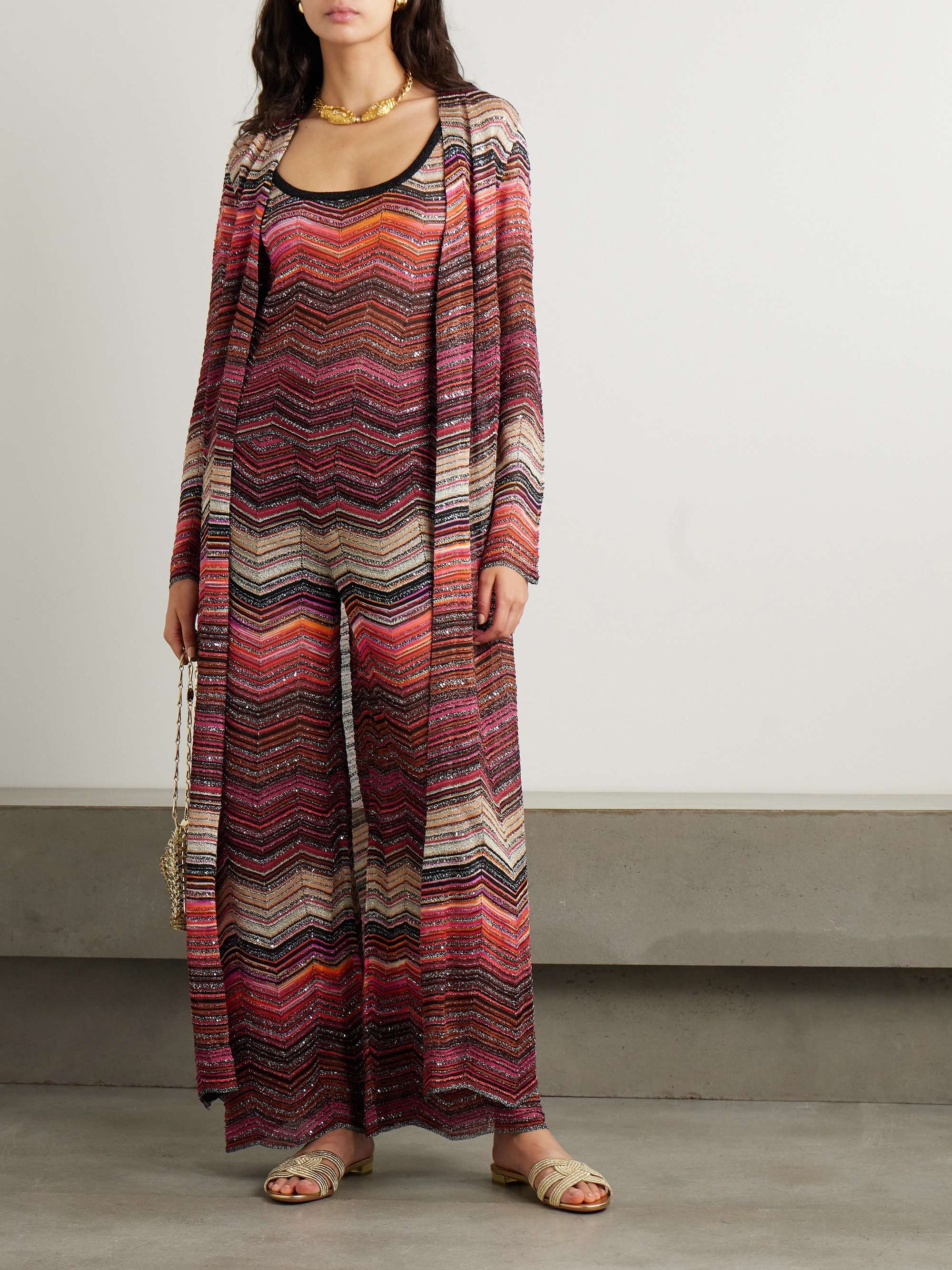 Mare sequined striped metallic crochet-knit cardigan view