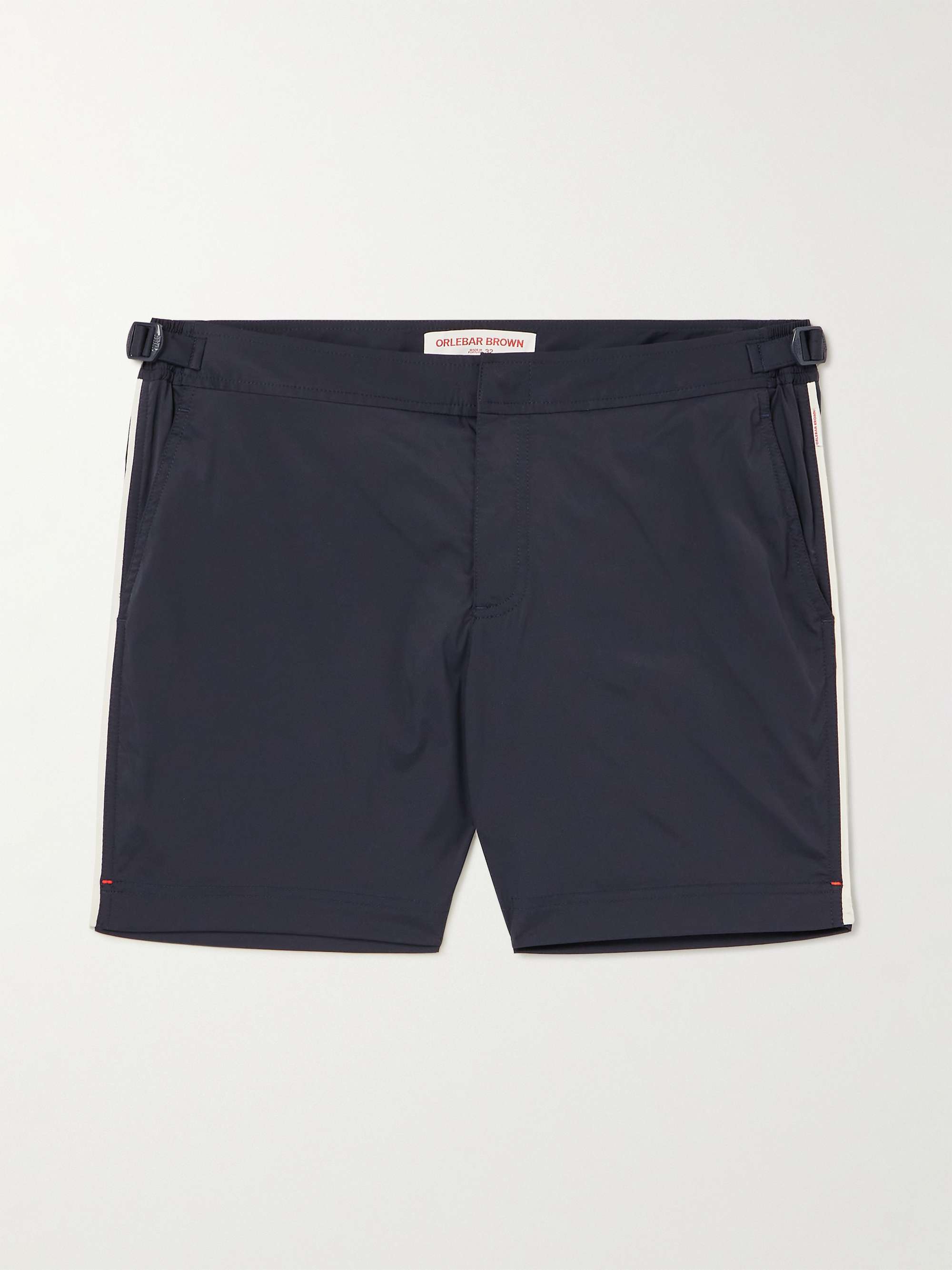 Bulldog Straight-Leg Mid-Length Striped Swim Shorts hero visual