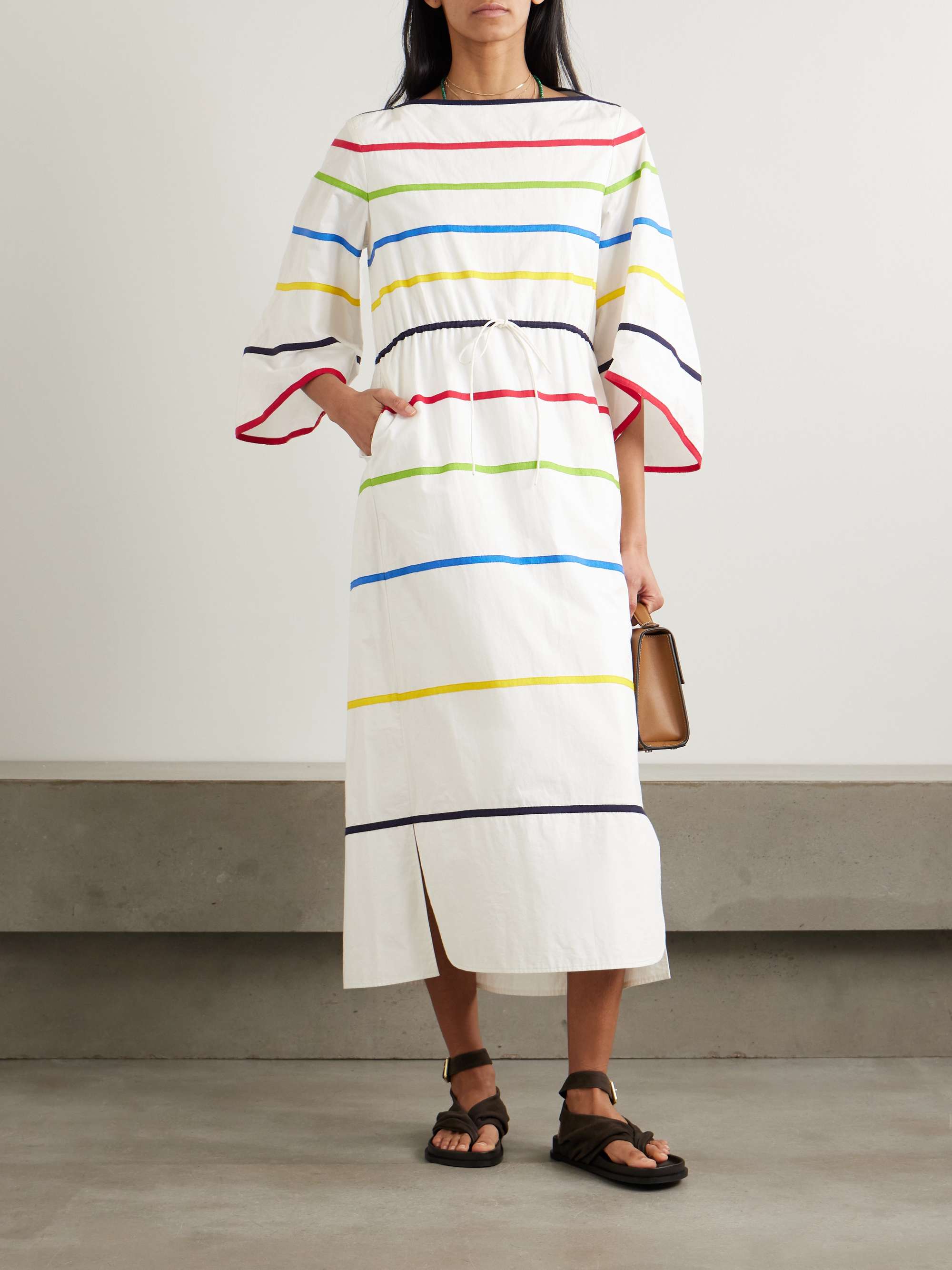 Ribbon grosgrain-trimmed cotton-poplin midi dress view