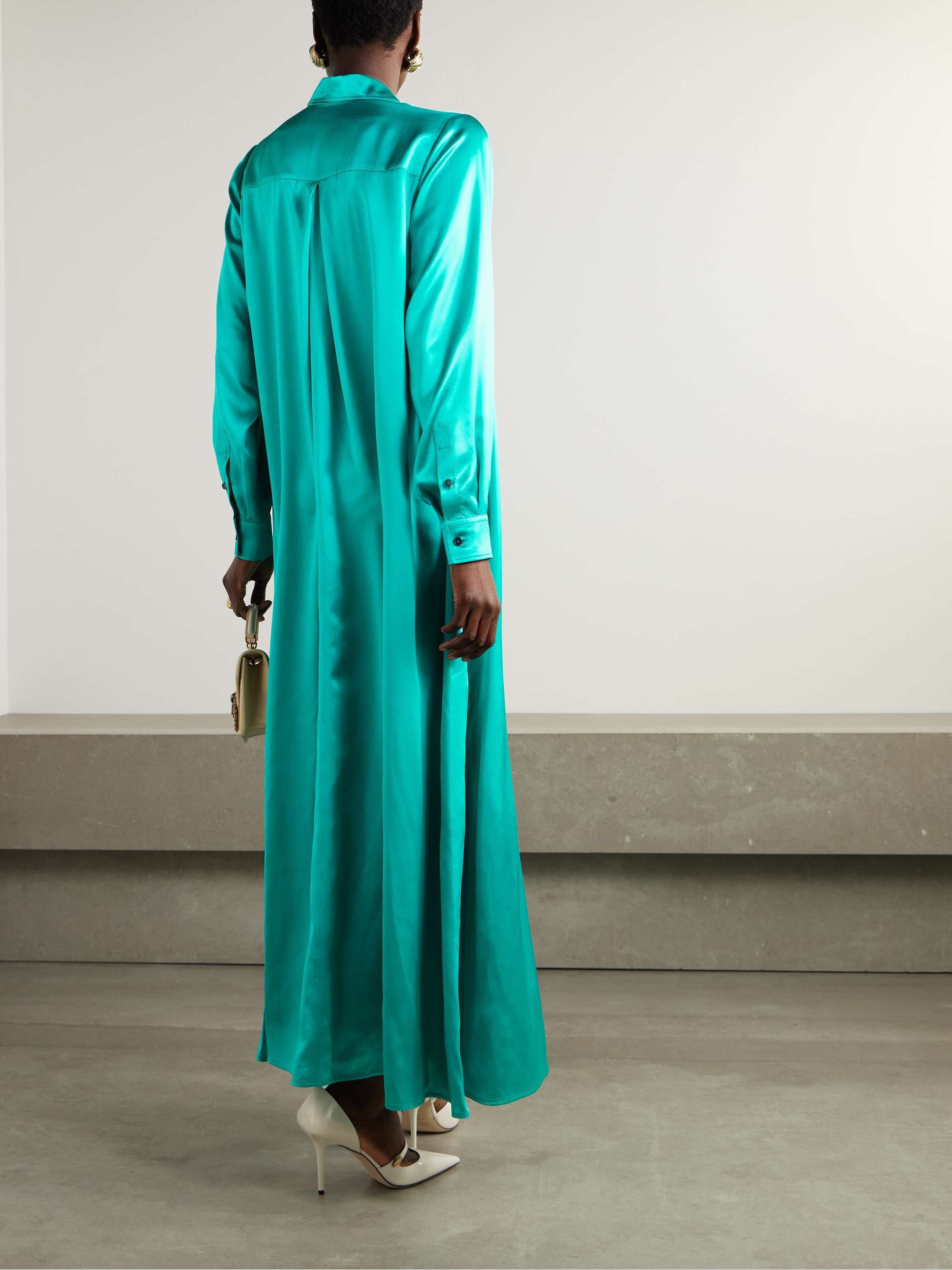 Silk-satin maxi shirt dress view
