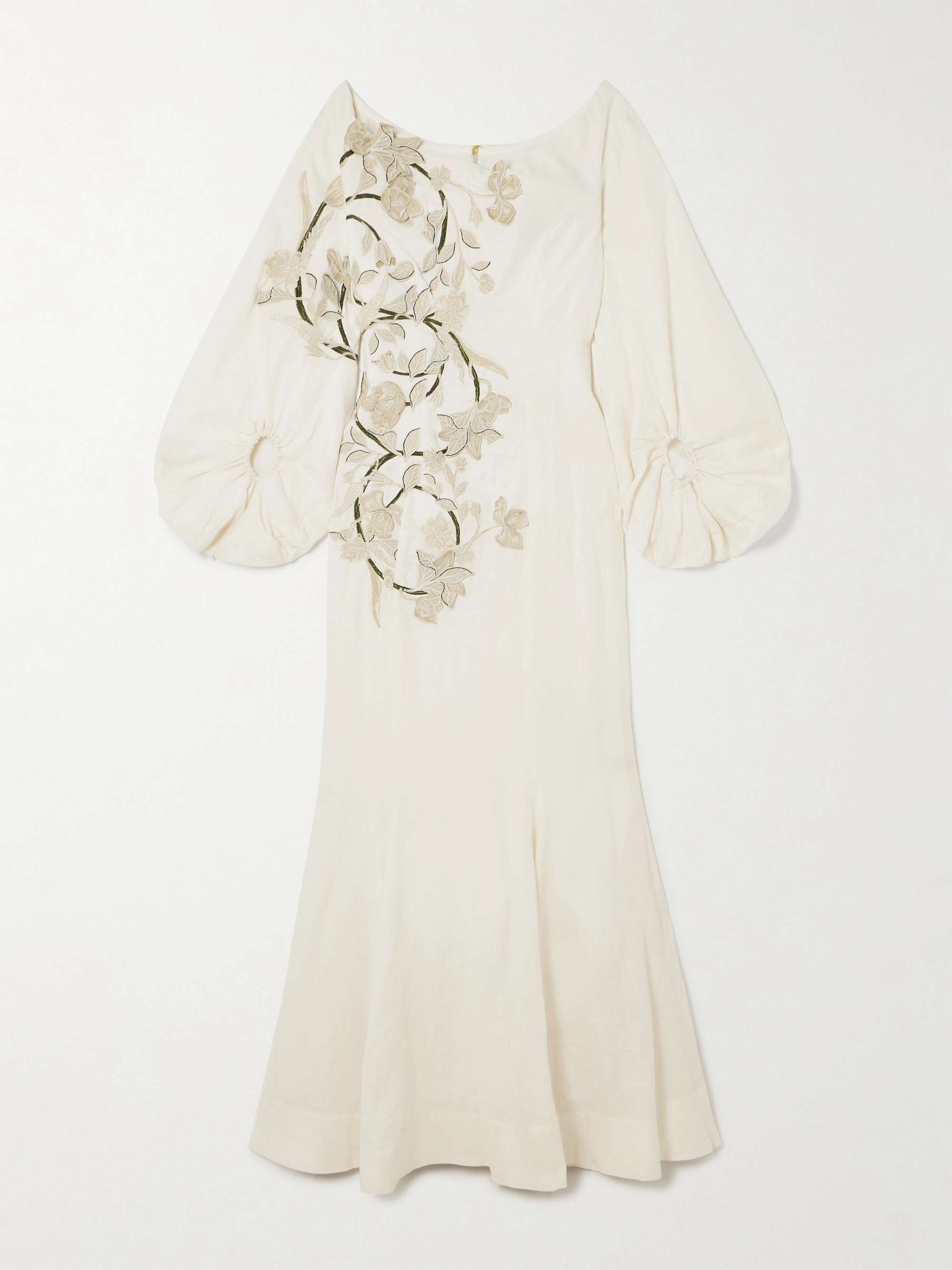 Peccana off-the-shoulder appliquéd linen maxi dress hero visual