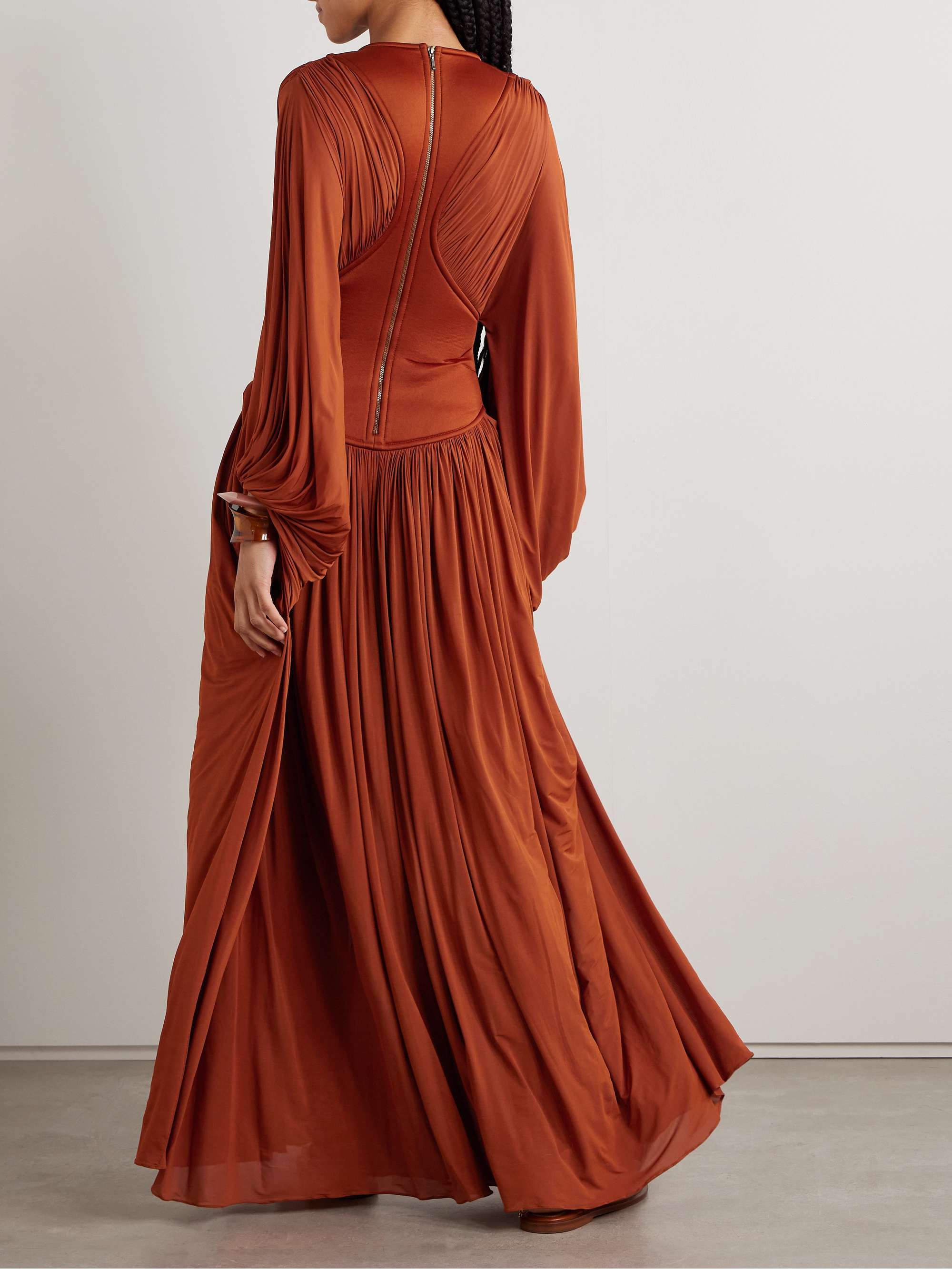 Illuminate draped pleated stretch-jersey and scuba maxi dress view