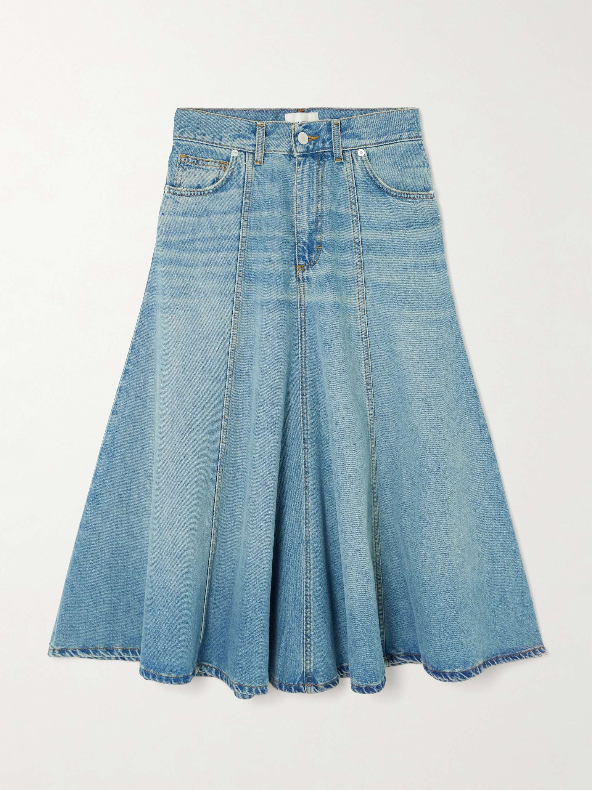 Serenity paneled denim midi skirt hero visual
