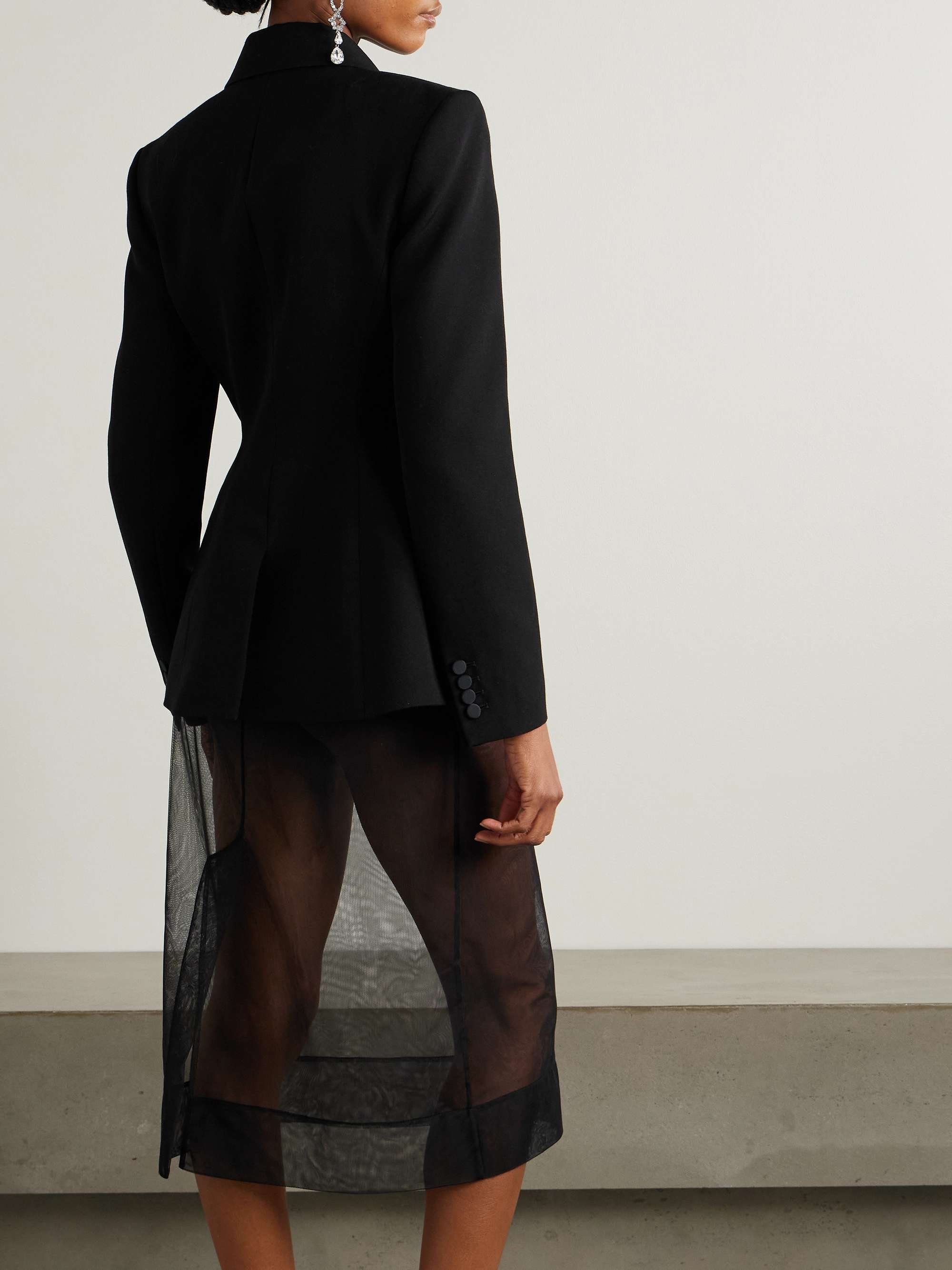 Crystal-embellished silk satin-trimmed grain de poudre wool blazer view