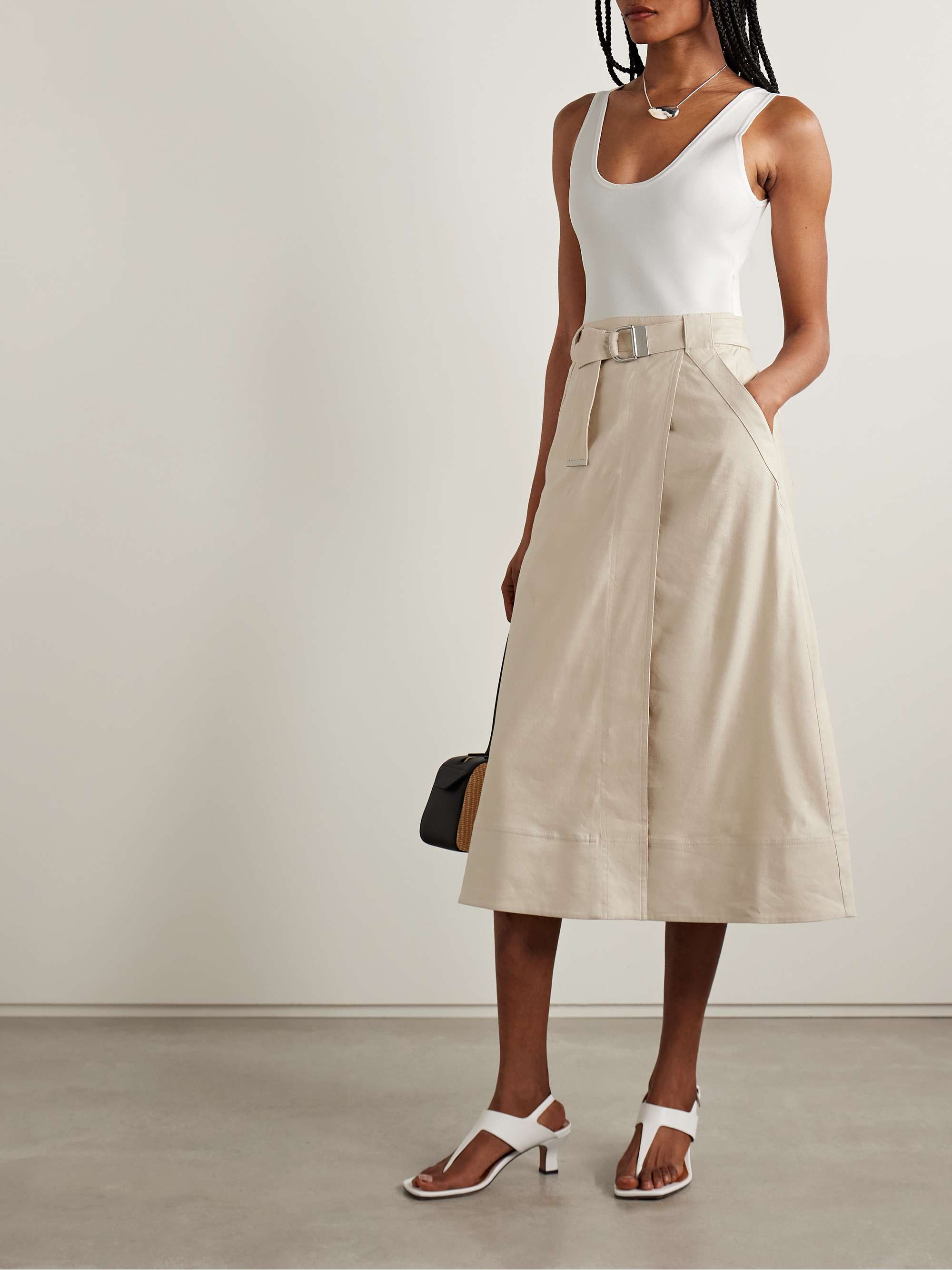 Camden belted linen-blend and stretch-knit midi dress view