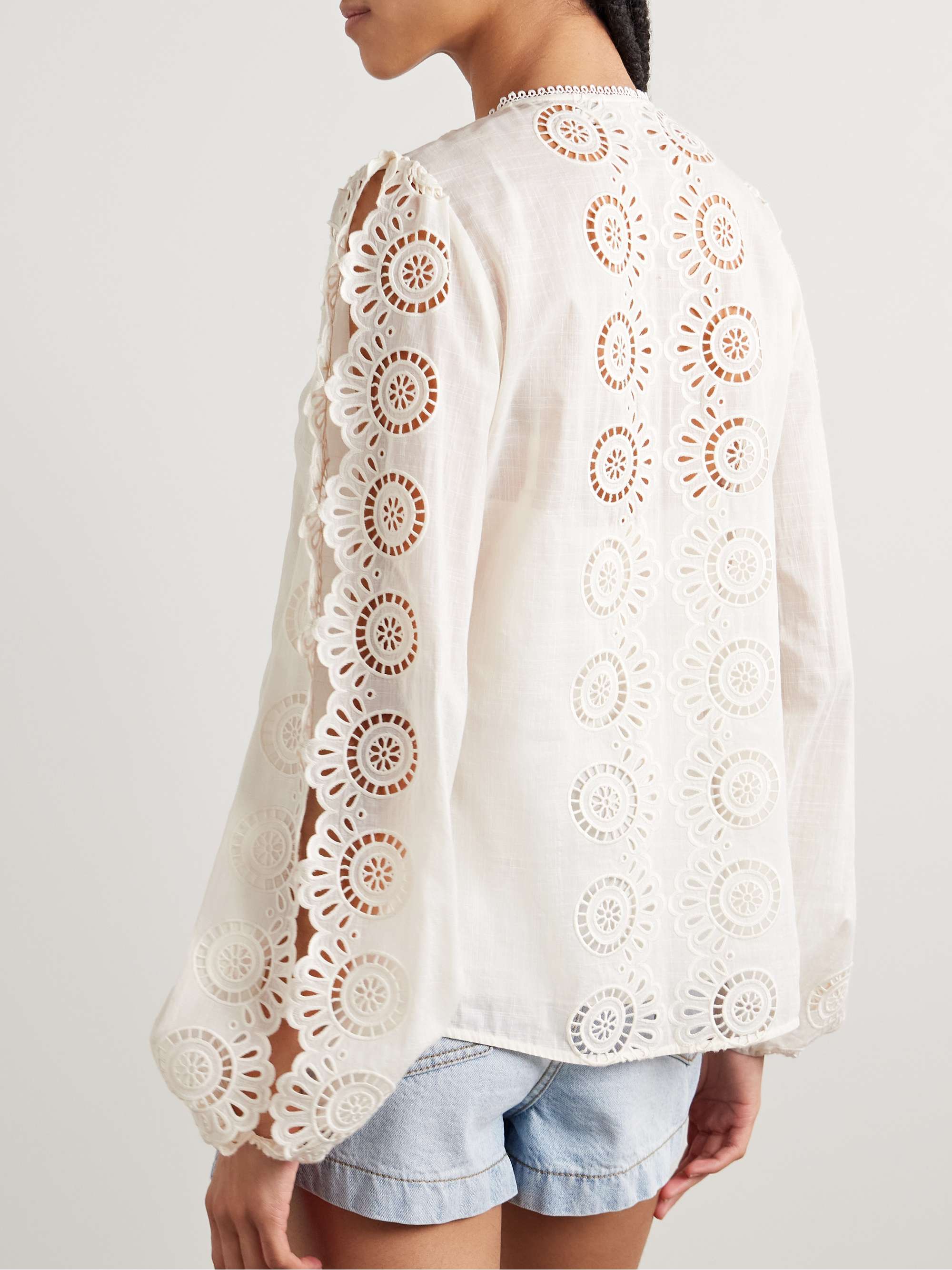 Lucky pintucked broderie anglaise cotton-voile top view