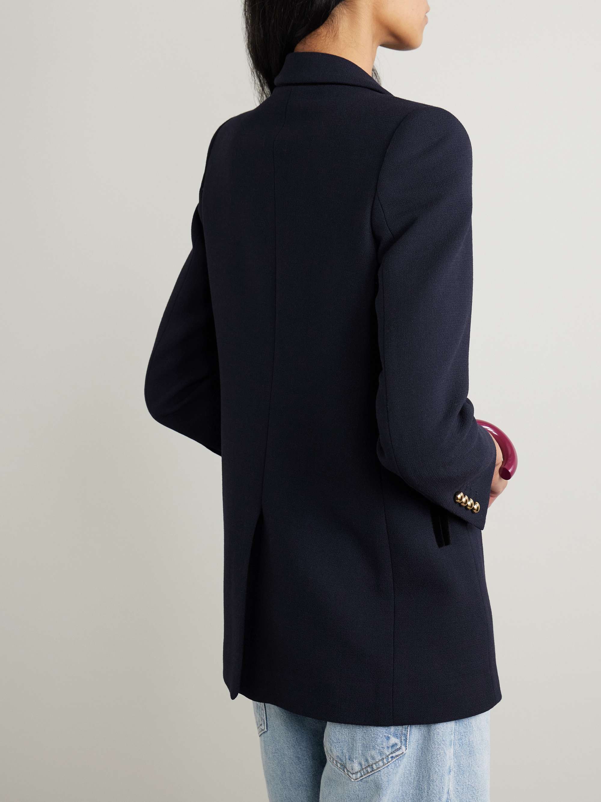 Resolute Everyday double-breasted velvet-trimmed wool-crepe blazer view