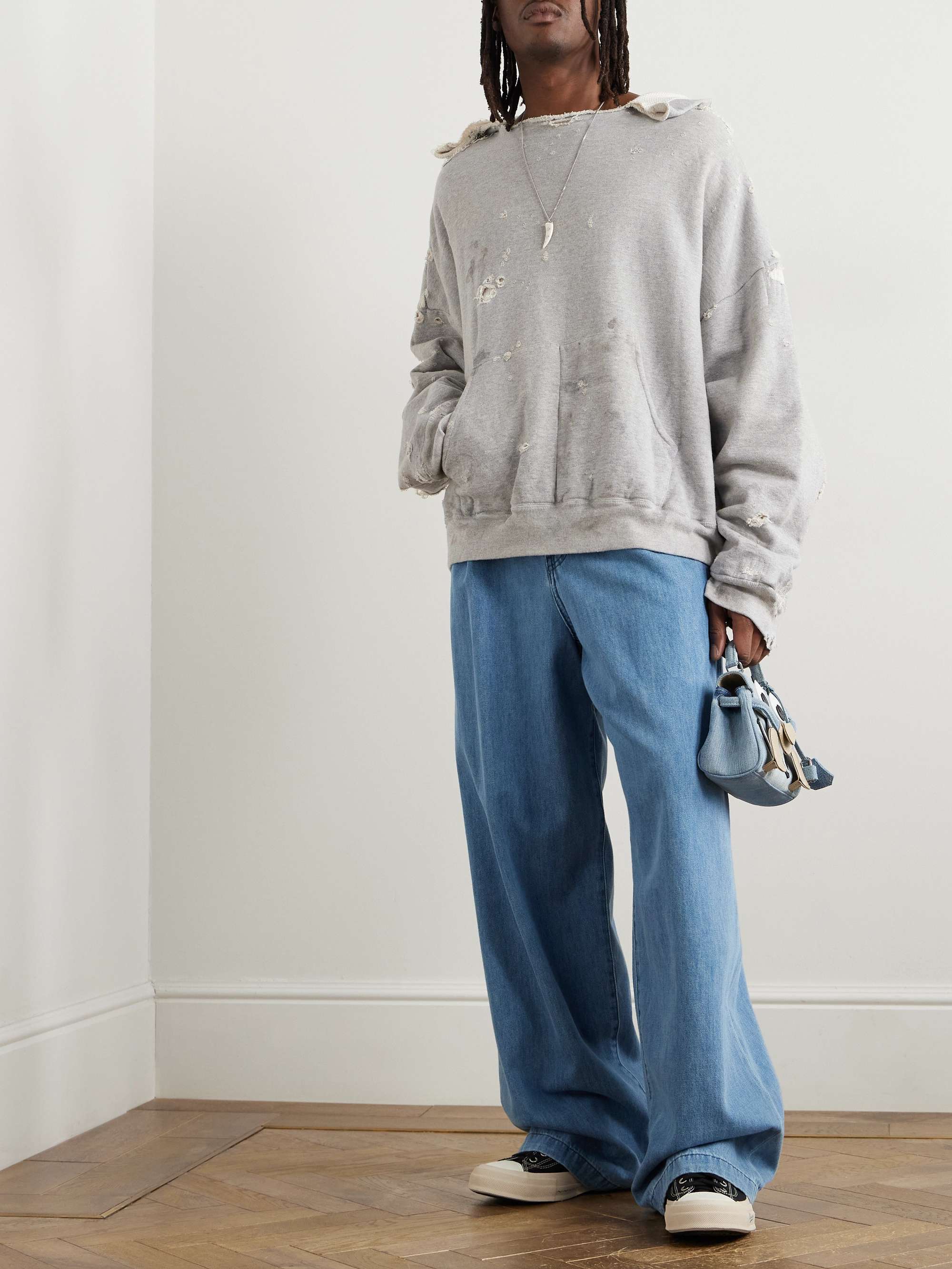 Distressed Cotton-Jersey Hoodie view