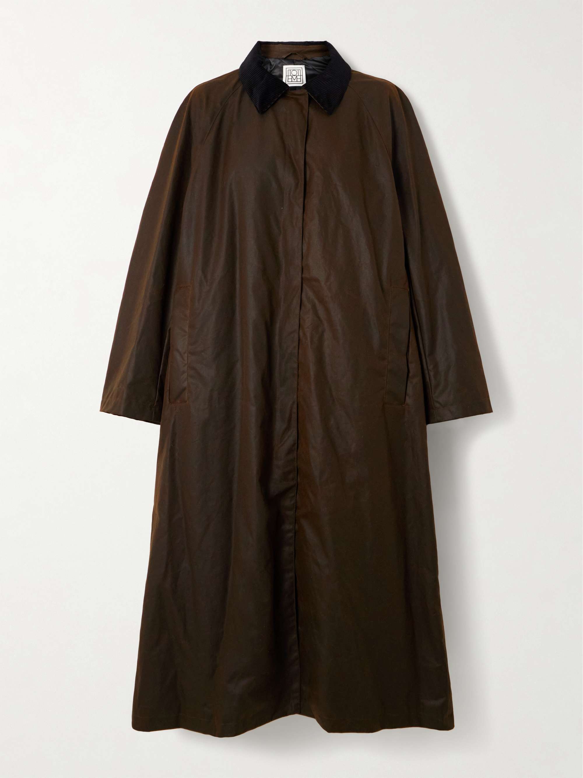Corduroy-trimmed waxed organic cotton coat hero visual