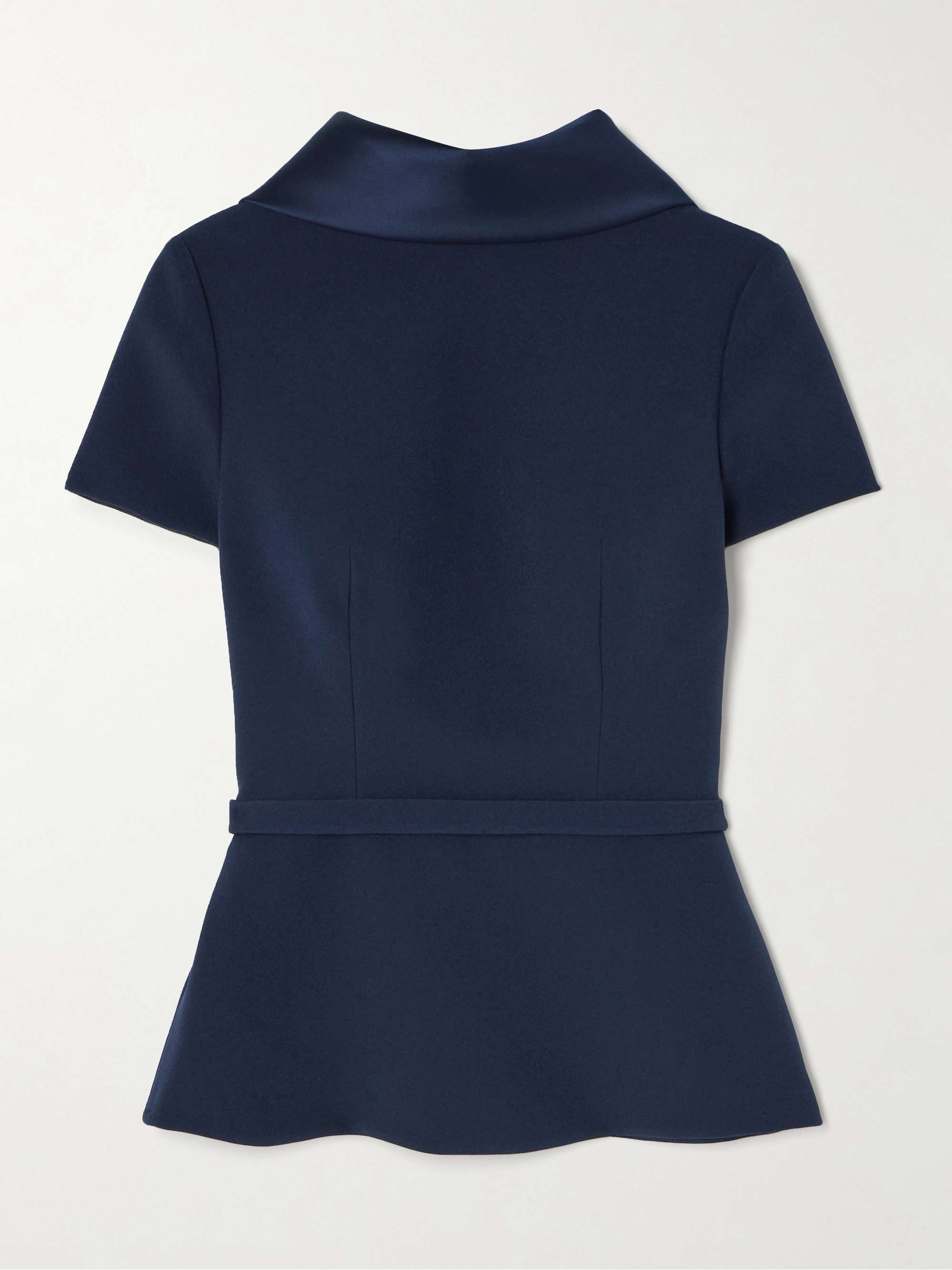 Elvan belted duchesse satin-trimmed crepe blouse hero visual