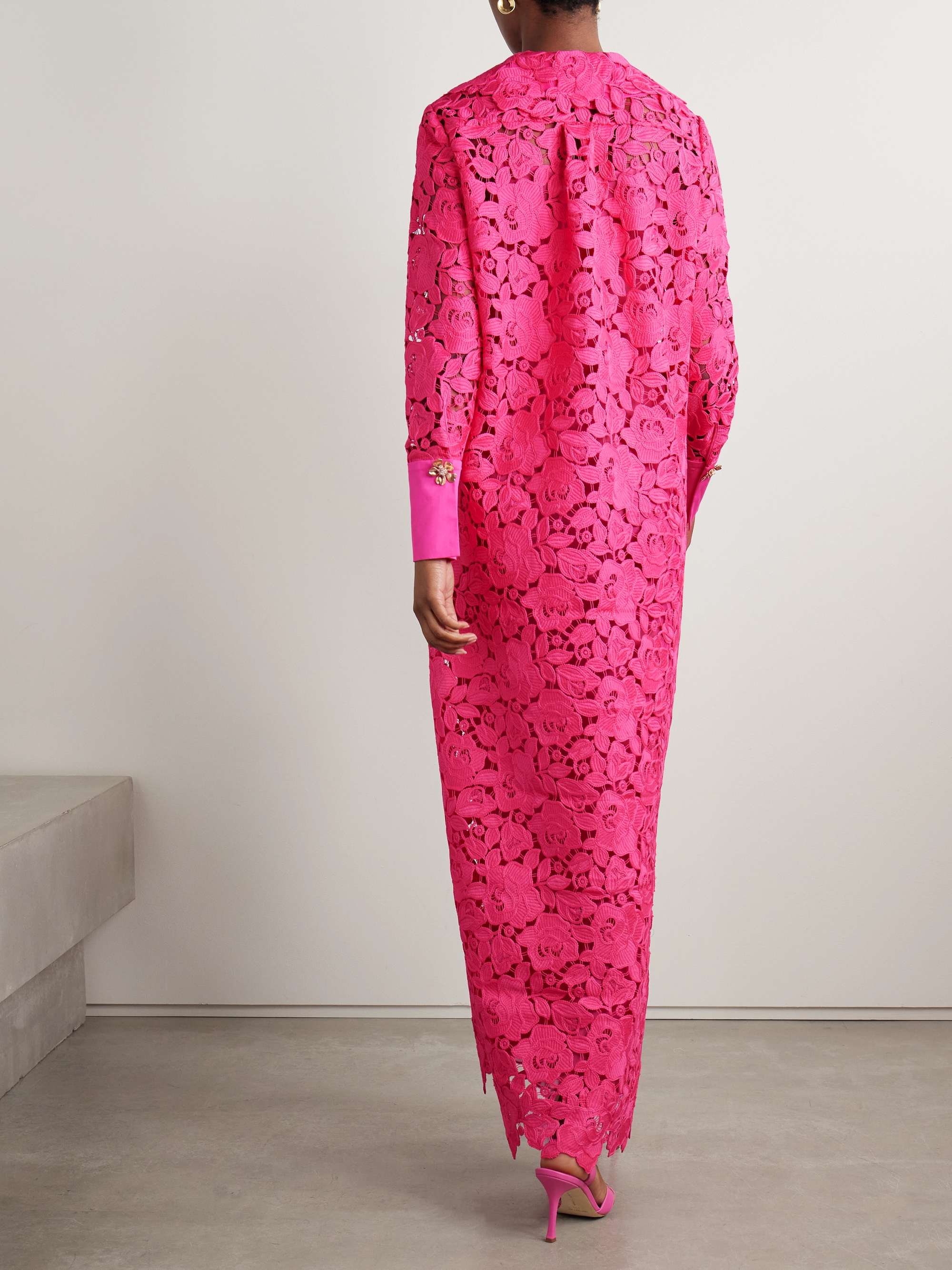 Poplin-trimmed guipure lace maxi shirt dress view