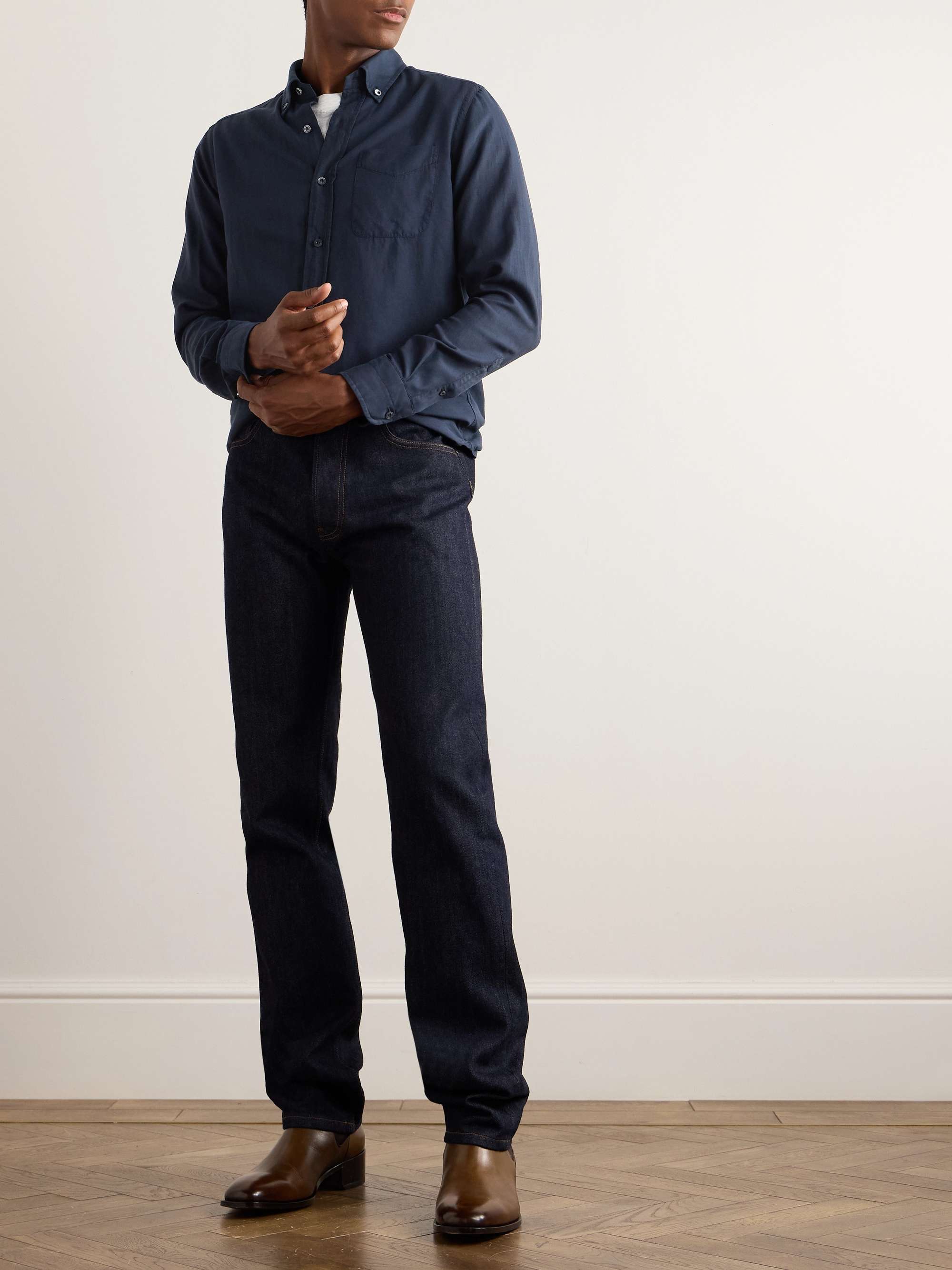 Button-Down Collar Lyocell, Cotton and Cashmere-Blend Shirt view