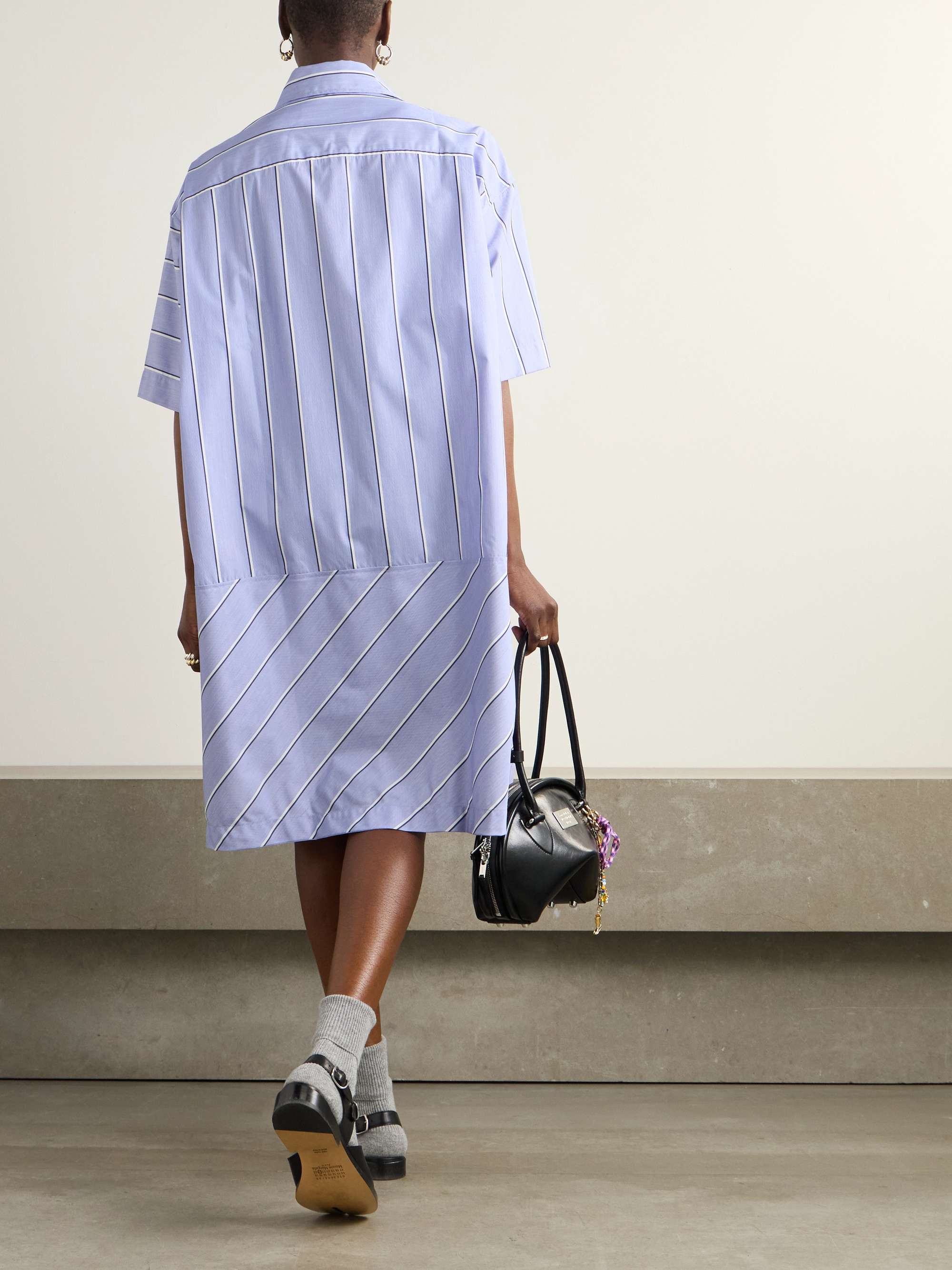 Paneled striped cotton-blend shirt dress view