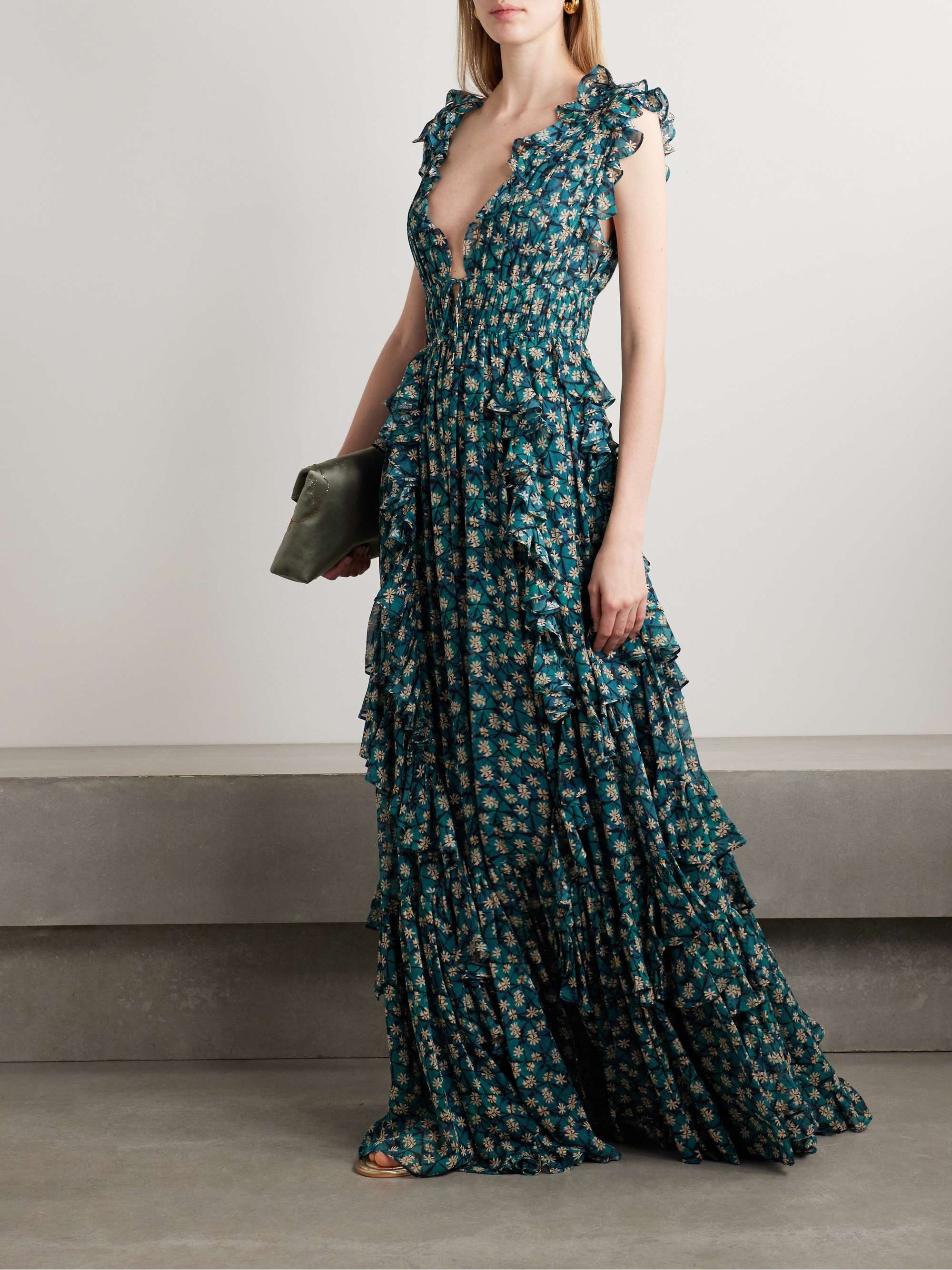 Florella ruffled floral-print silk-chiffon gown view