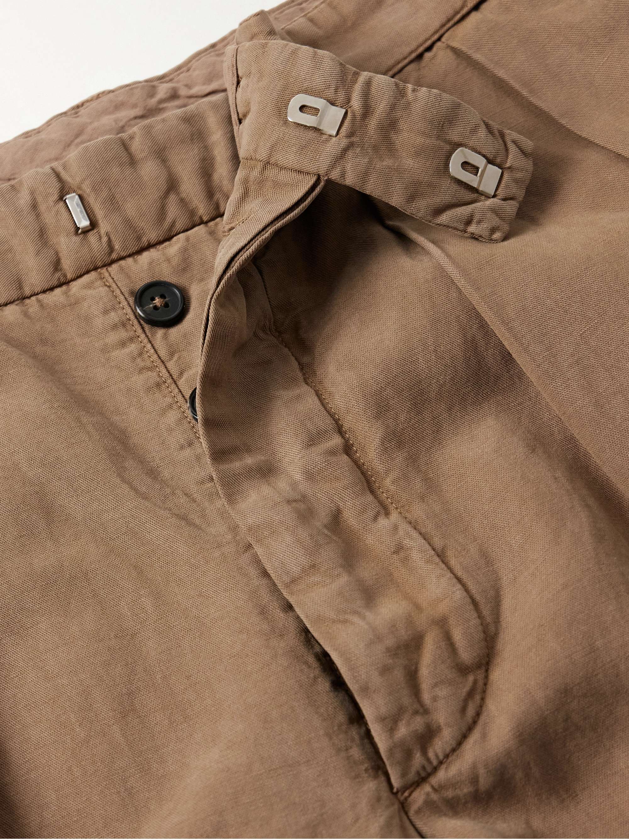 Pierre Tapered Pleated Belted Garment-Dyed Lyocell, Linen and Cotton-Blend Trousers view