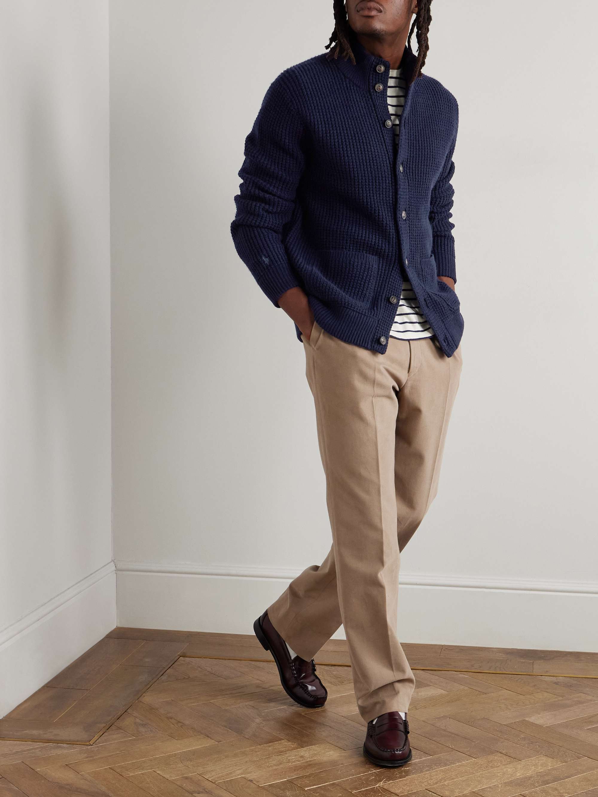 Waffle-Knit Wool and Cotton-Blend Cardigan view