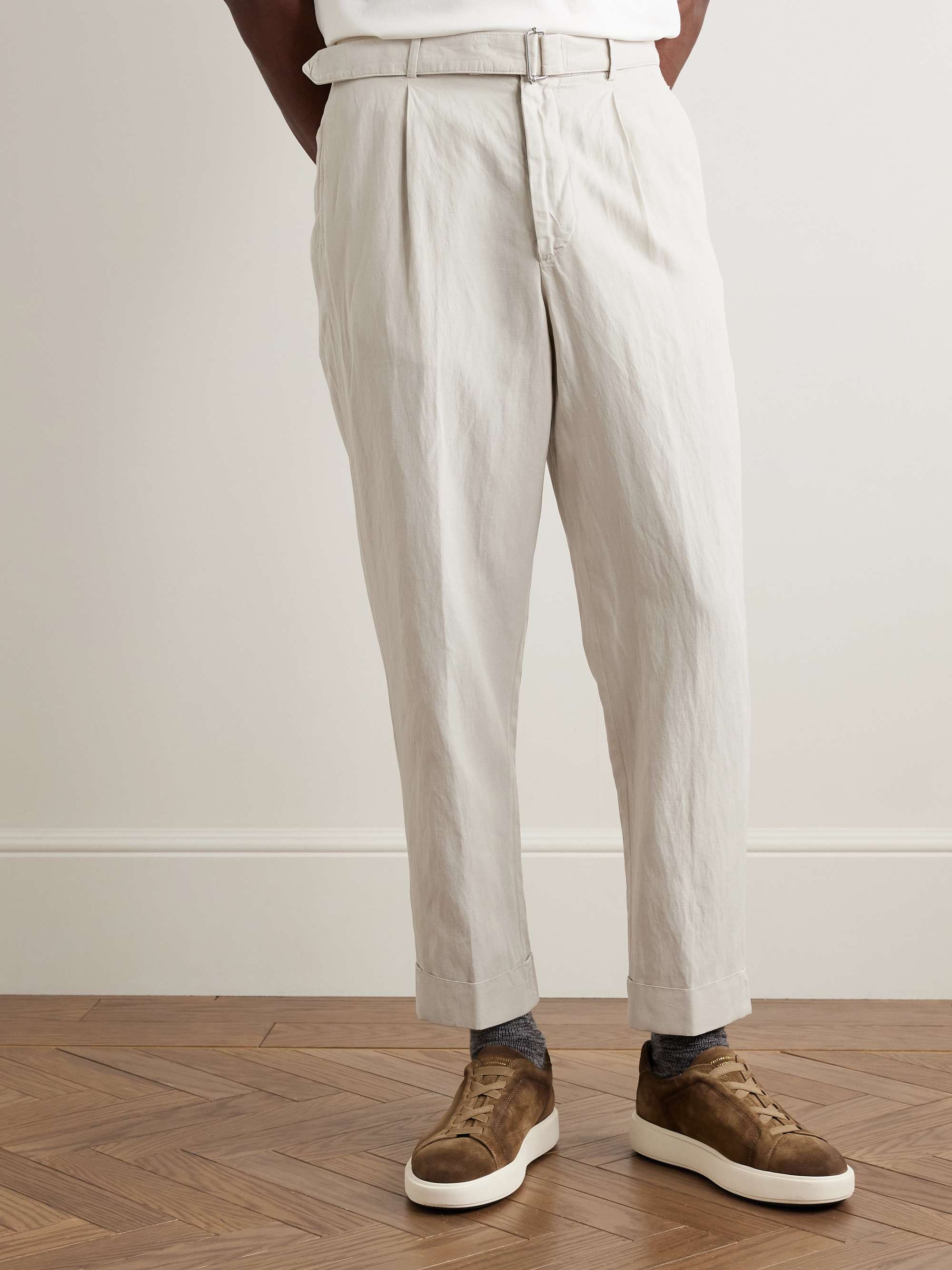 Hugo Straight-Leg Belted Pleated Garment-Dyed Lyocell, Linen and Cotton-Blend Trousers view