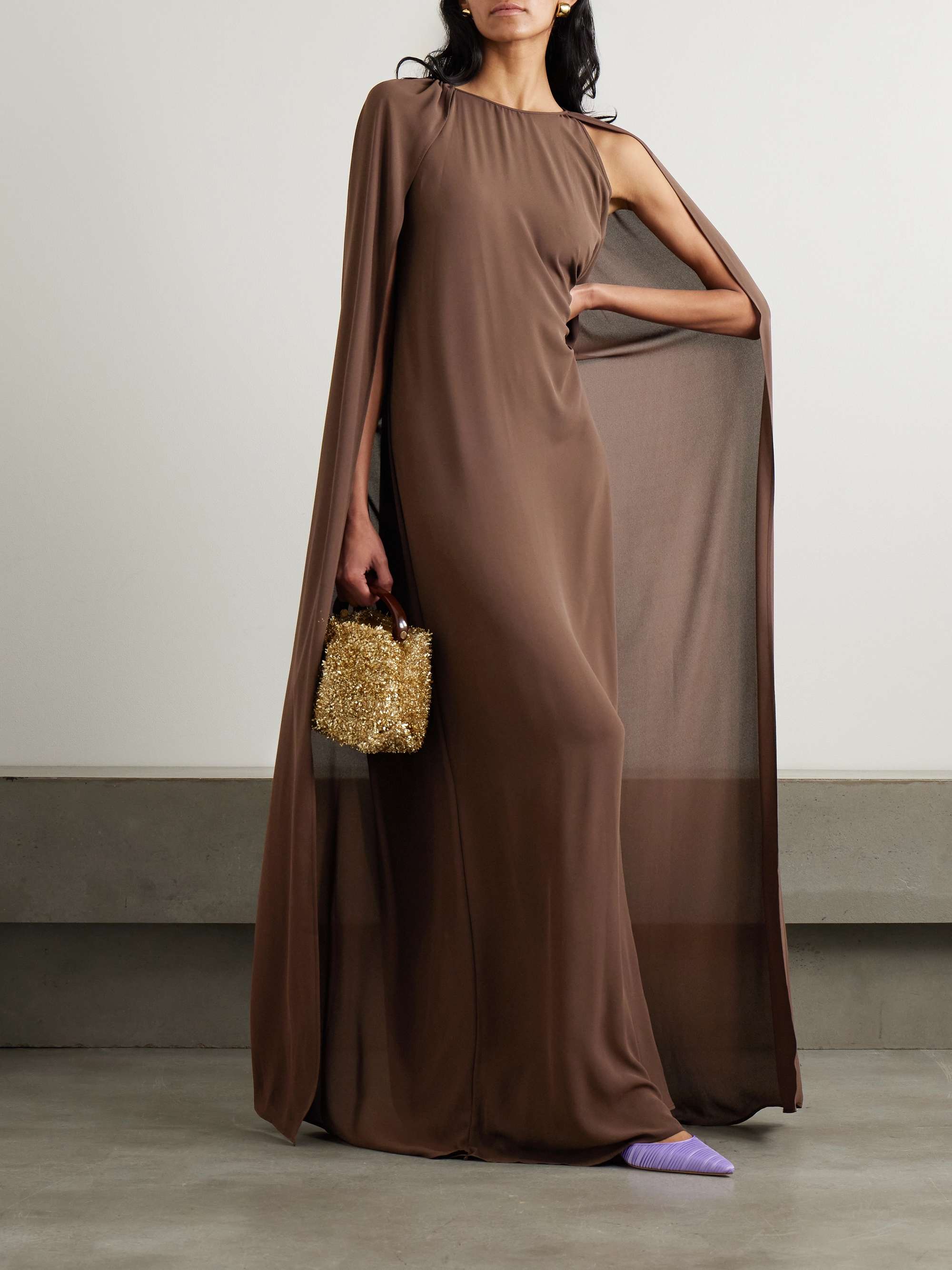 Minnie cape-effect crepe de chine gown view