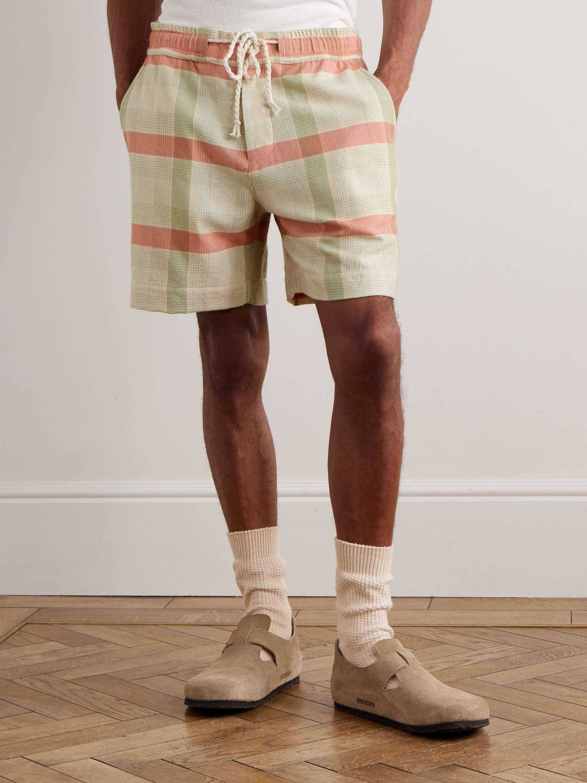 Straight-Leg Checked Cashmere and Wool-Blend Drawstring Shorts view