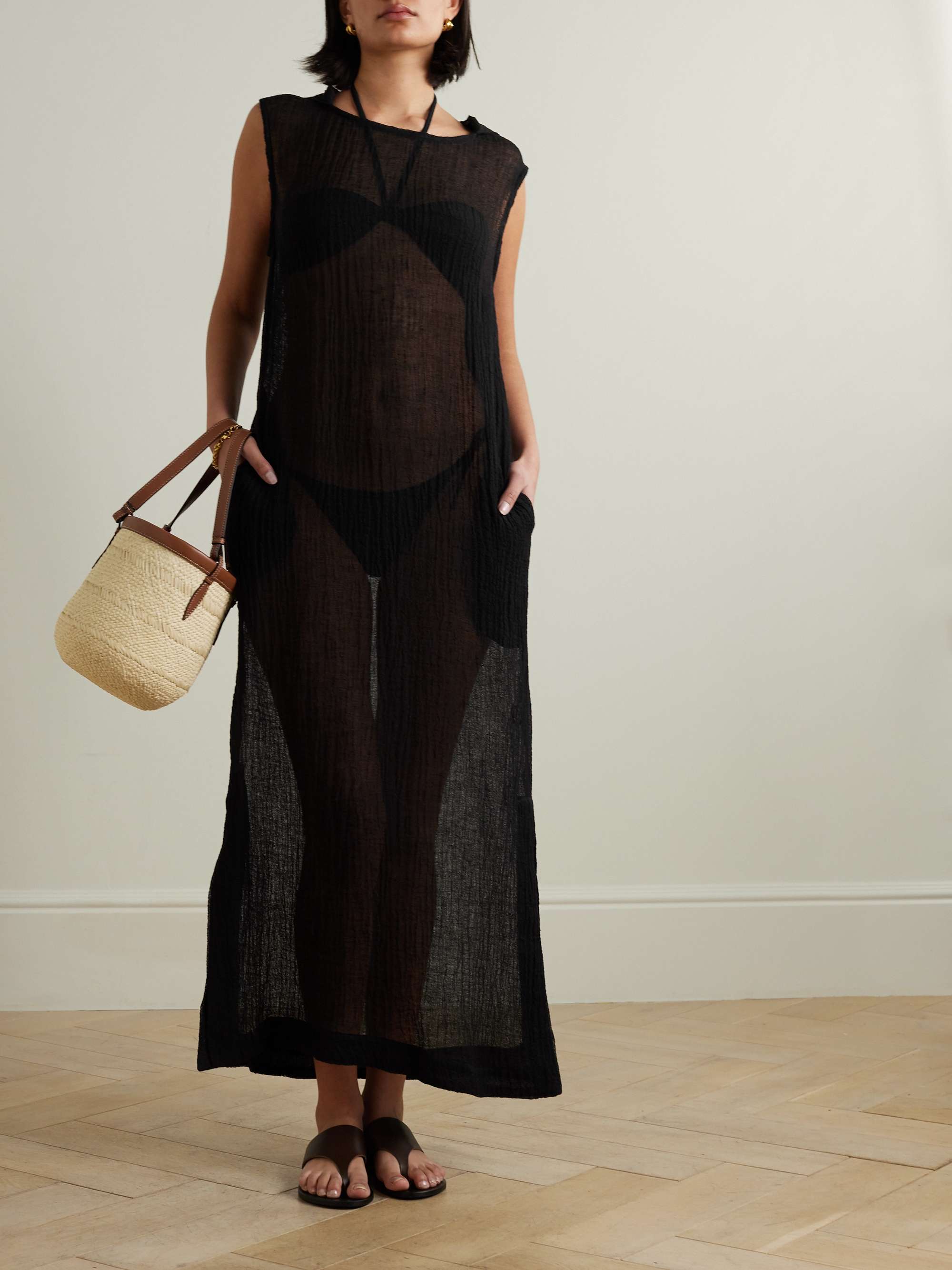 + NET SUSTAIN Column hooded linen-blend gauze maxi dress view