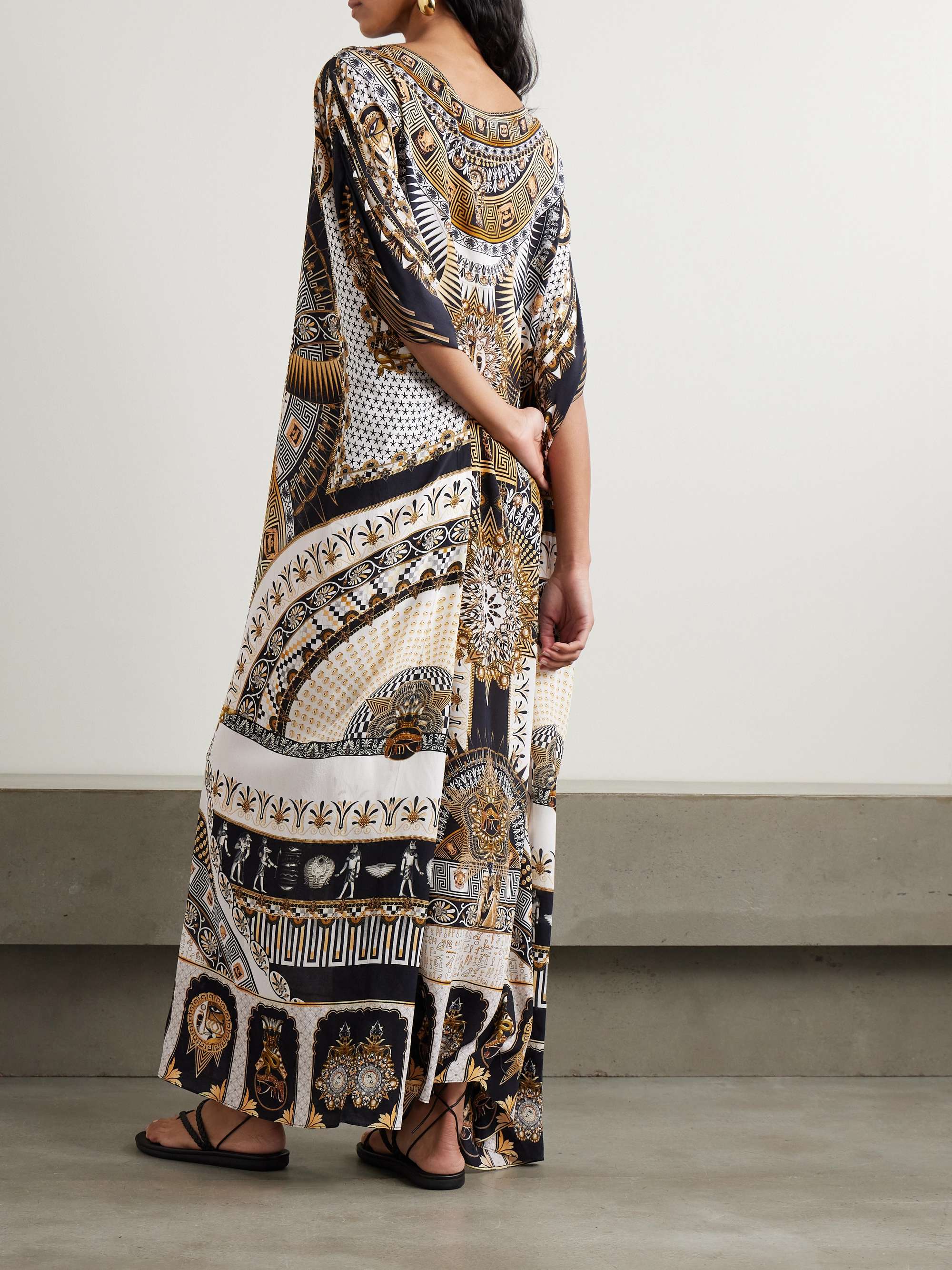 Temples of Dendara crystal-embellished printed silk-crepe kaftan view