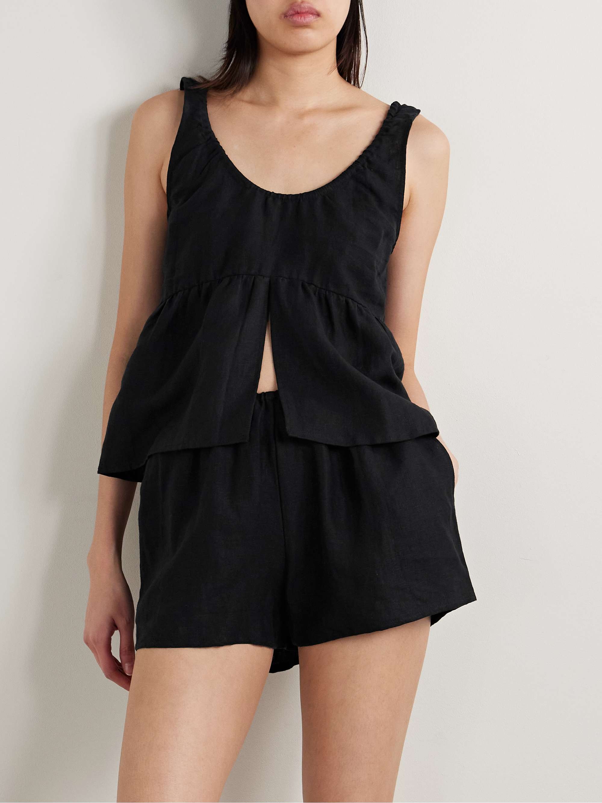 Linen tank and shorts pajama set view
