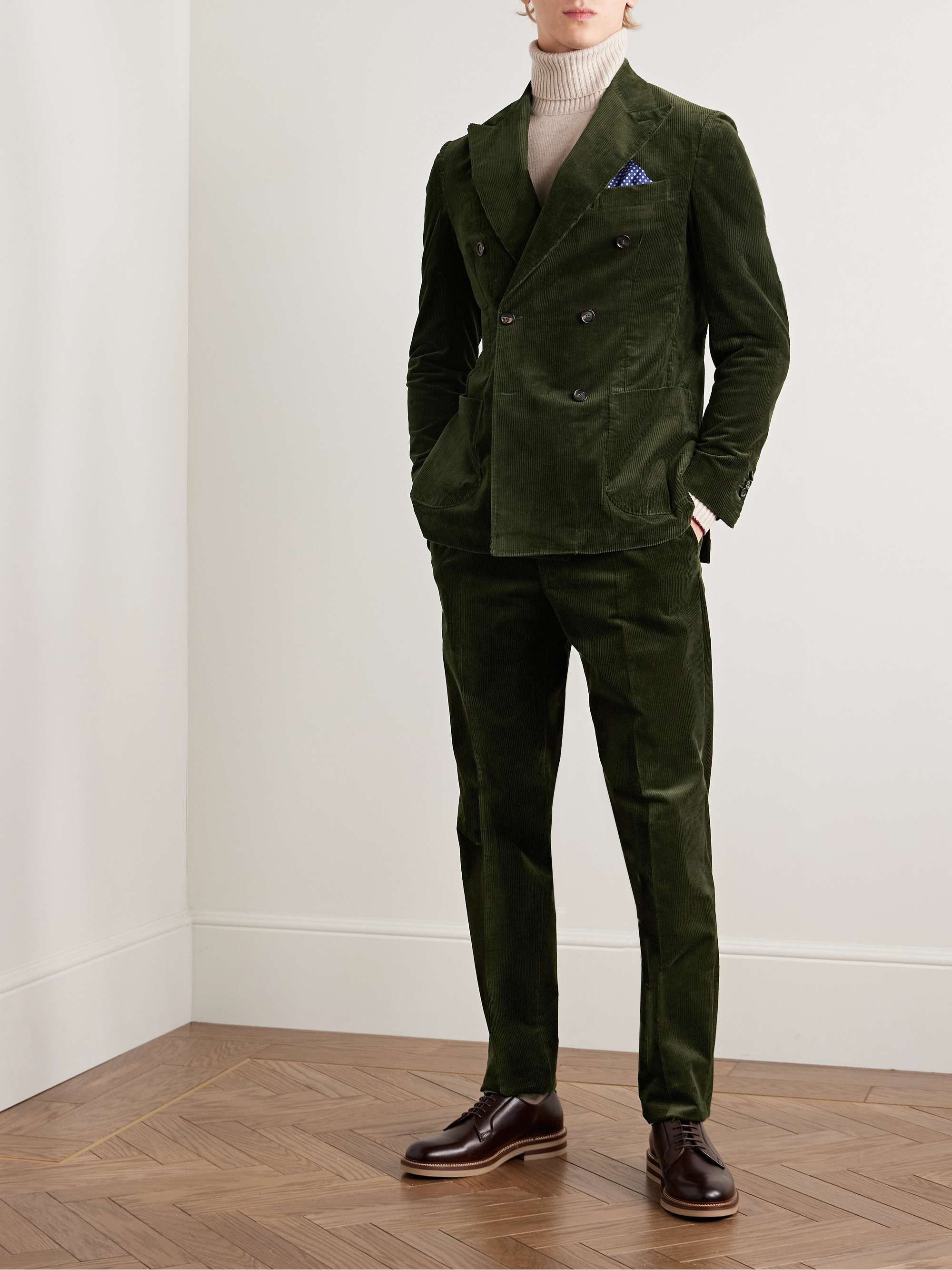Slim-Fit Double-Breasted Stretch-Cotton Corduroy Suit Jacket view