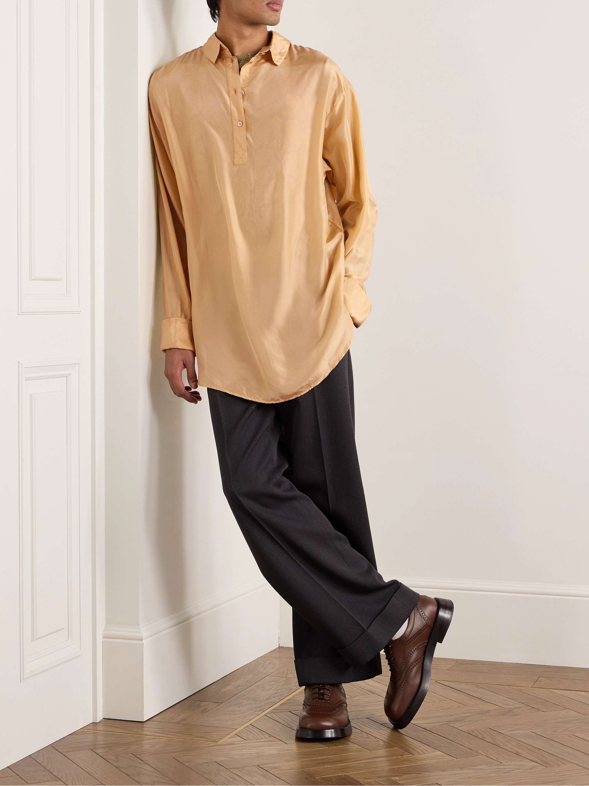 Silk-Satin Half-Placket Shirt view