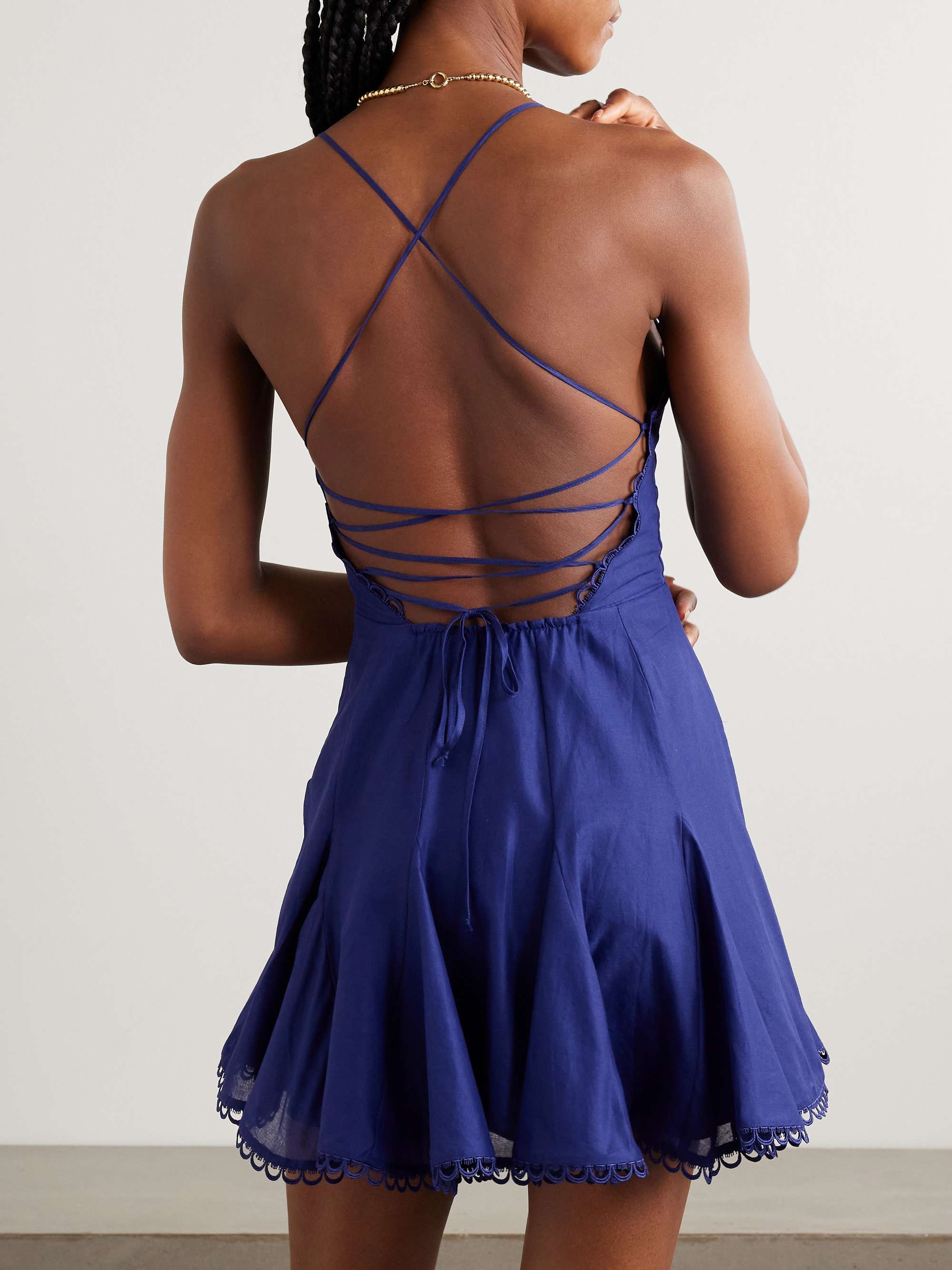Marlene pleated guipure lace-trimmed cotton-blend voile mini dress view