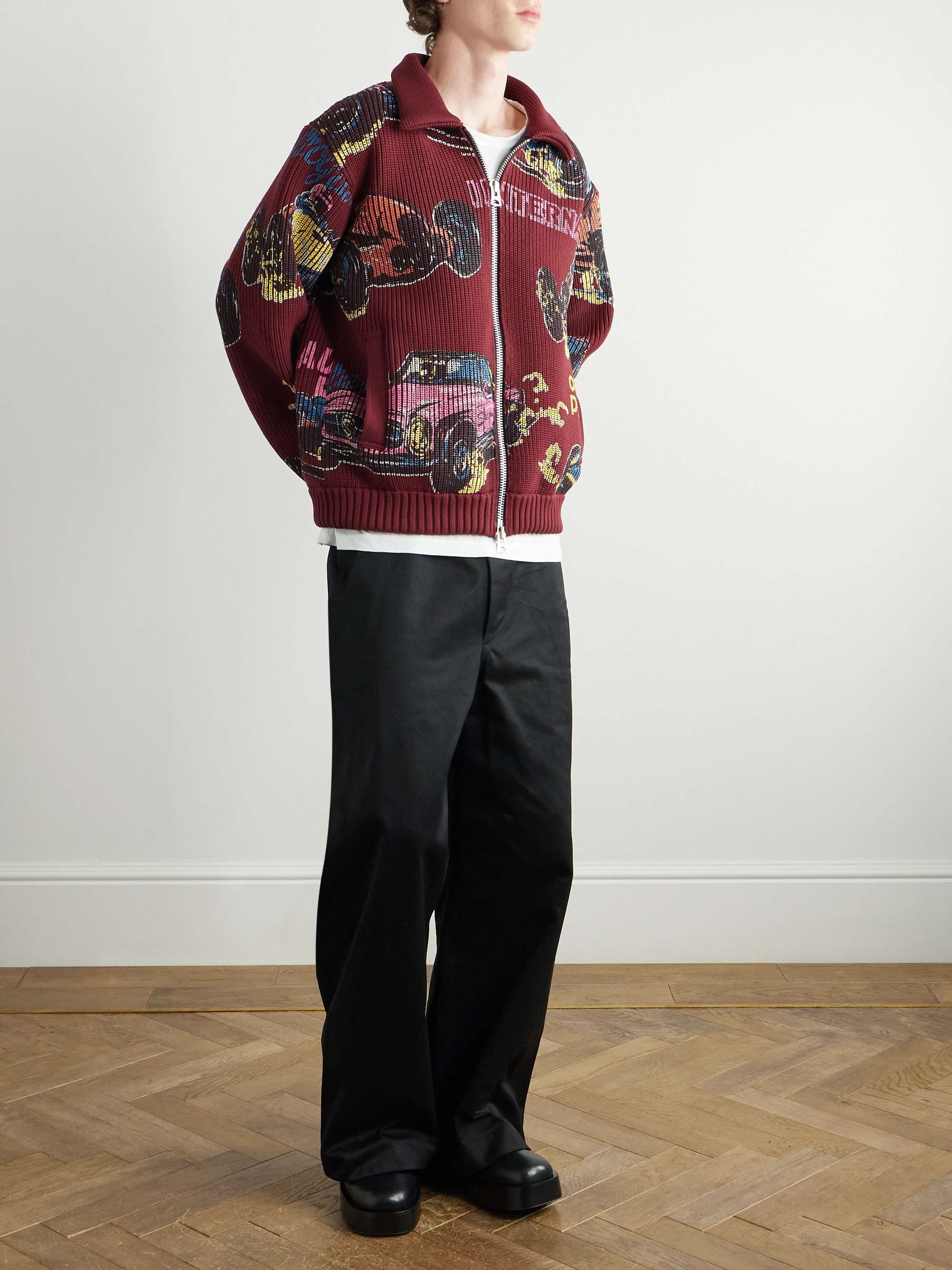 Printed Ribbed-Knit Cardigan view