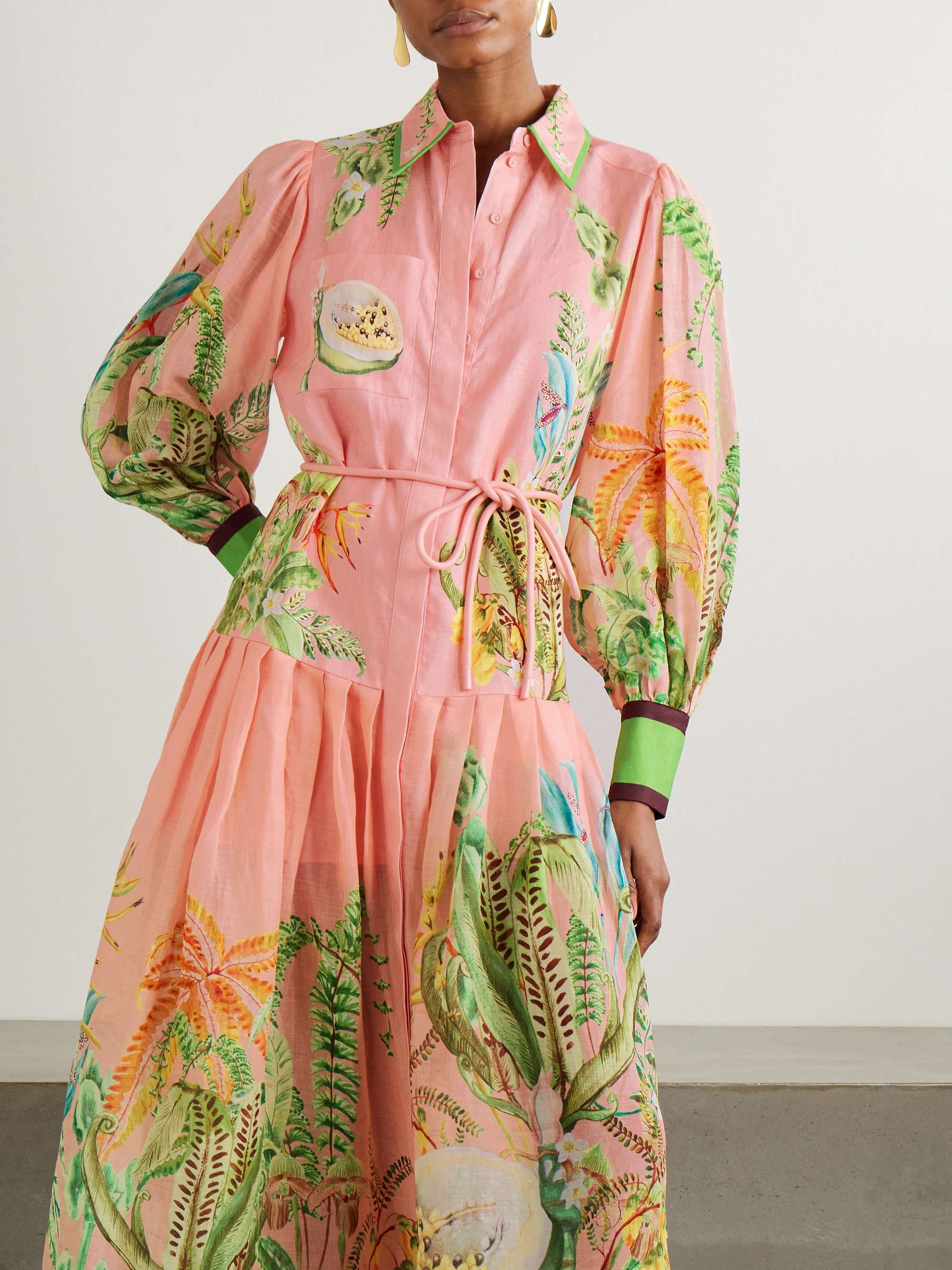 Papaya printed linen midi shirt dress view