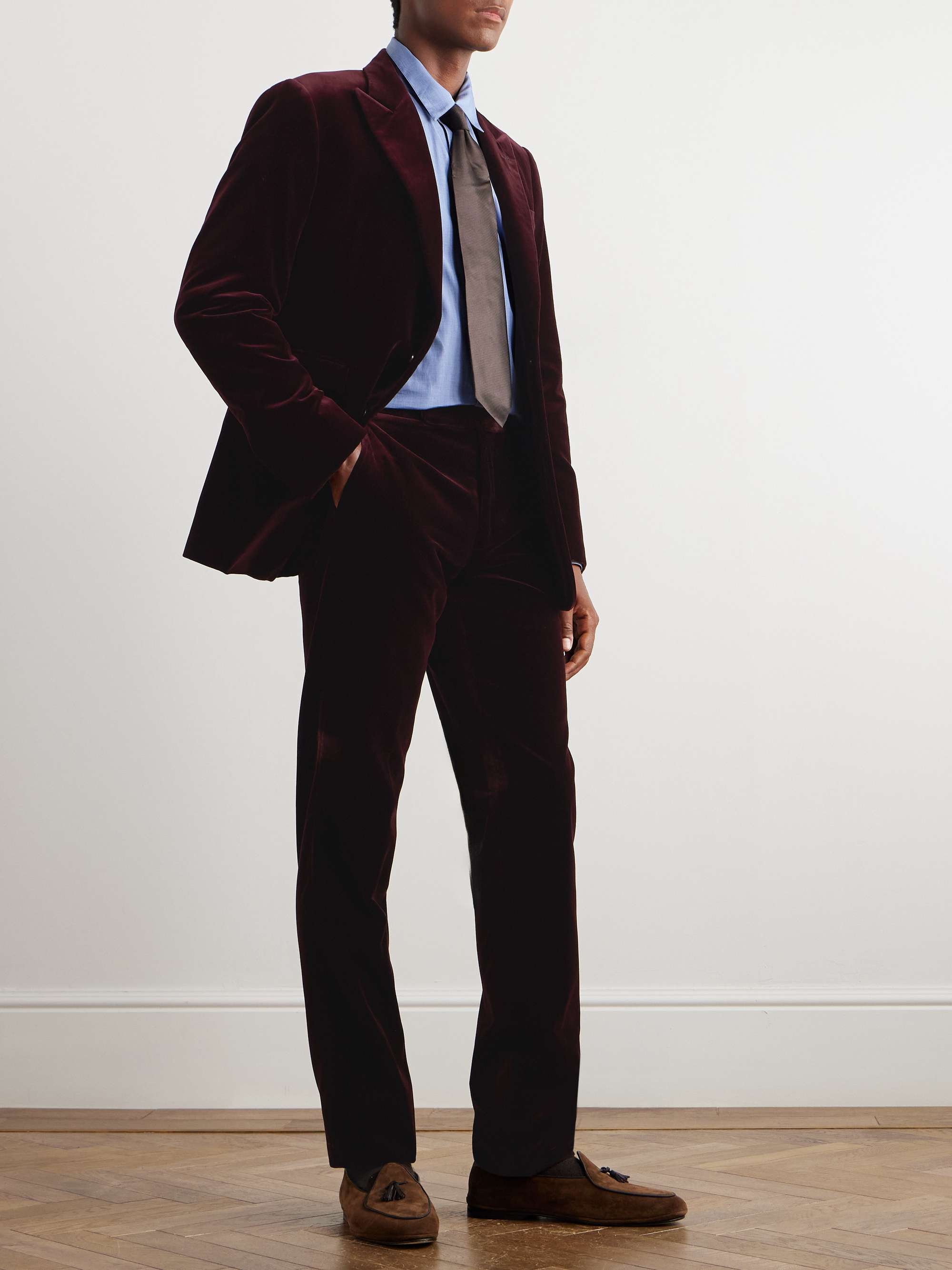 Gregory Straight-Leg Cotton-Velvet Tuxedo Trousers view