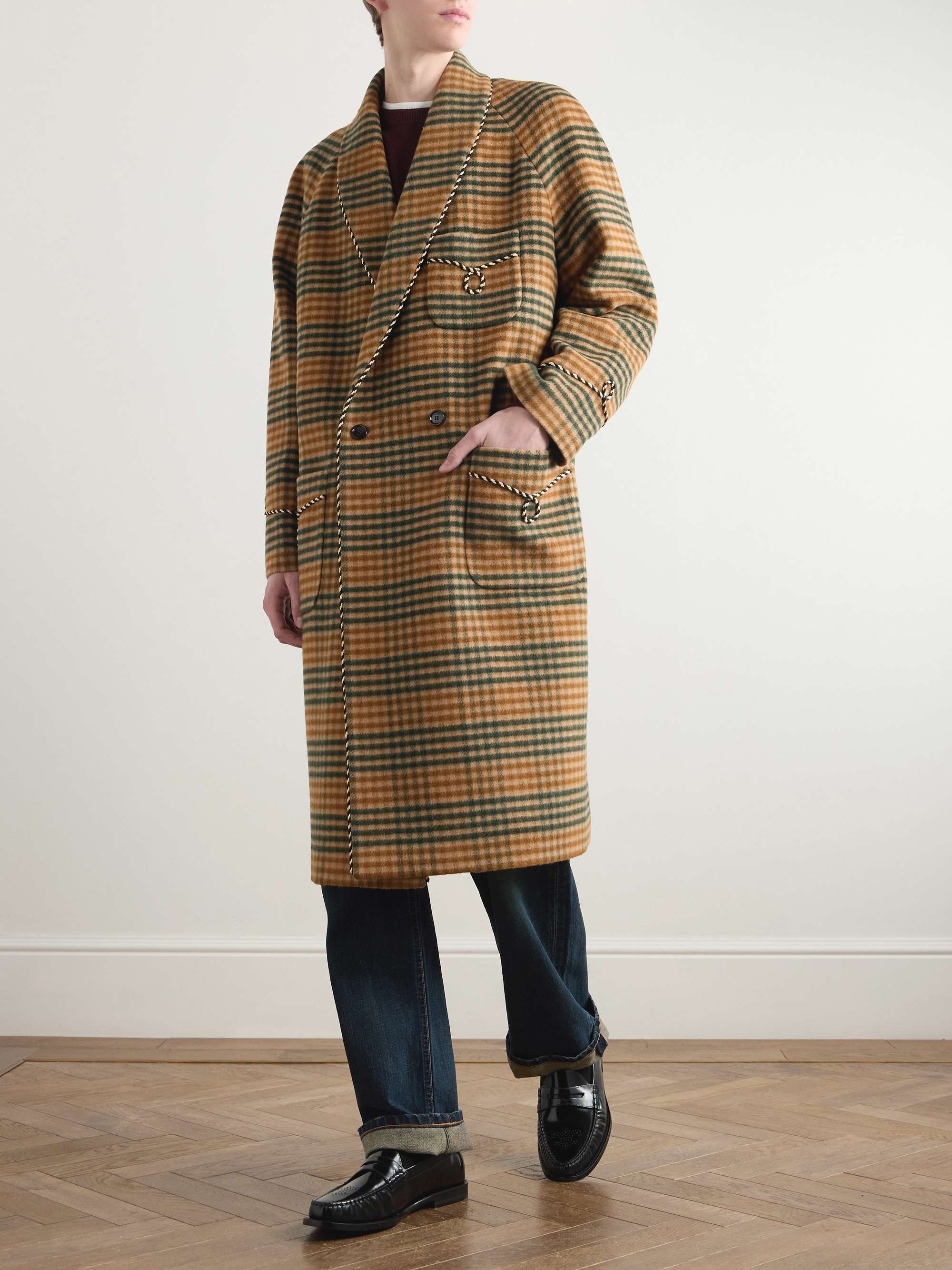 Double-Breasted Checked Wool Coat view