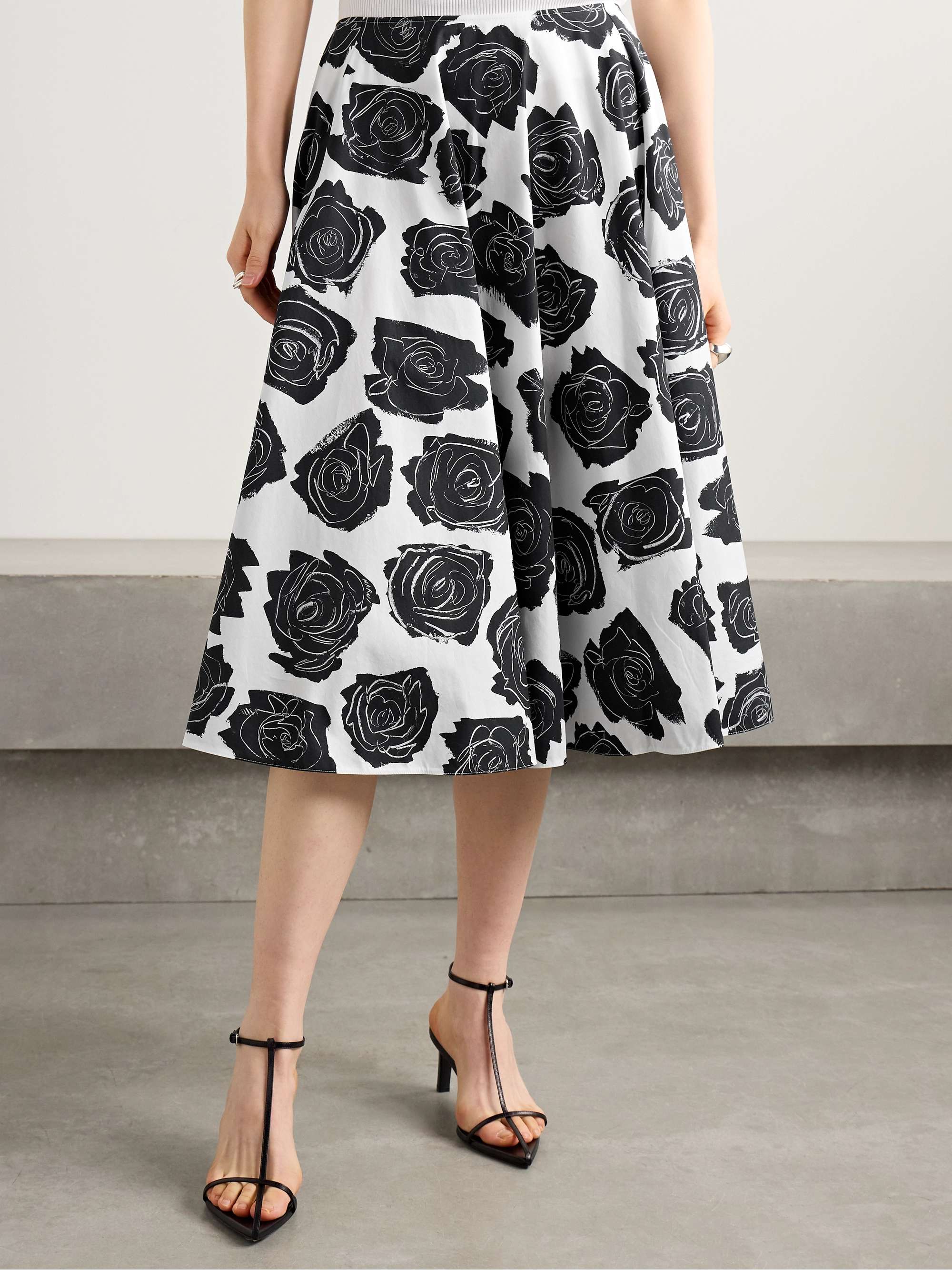 Pleated floral-print cotton-poplin midi skirt view