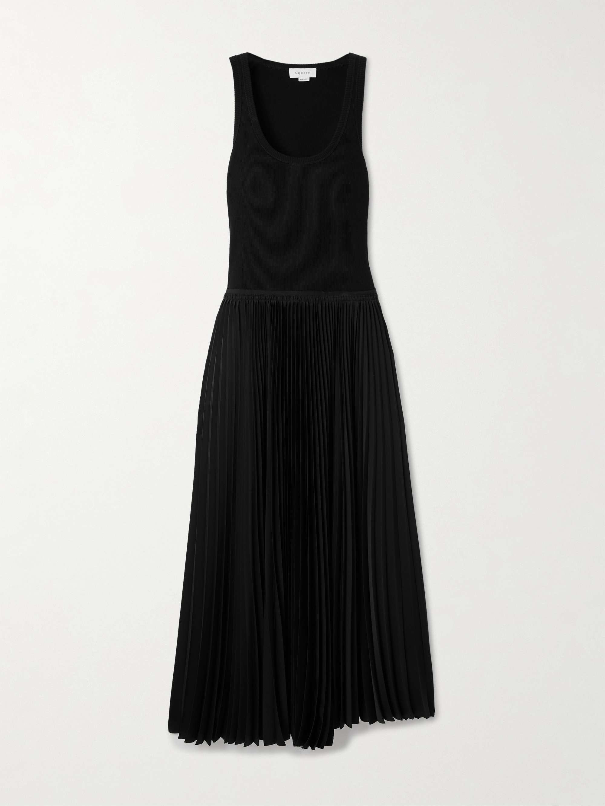 Pleated satin and stretch-cotton jersey midi dress hero visual