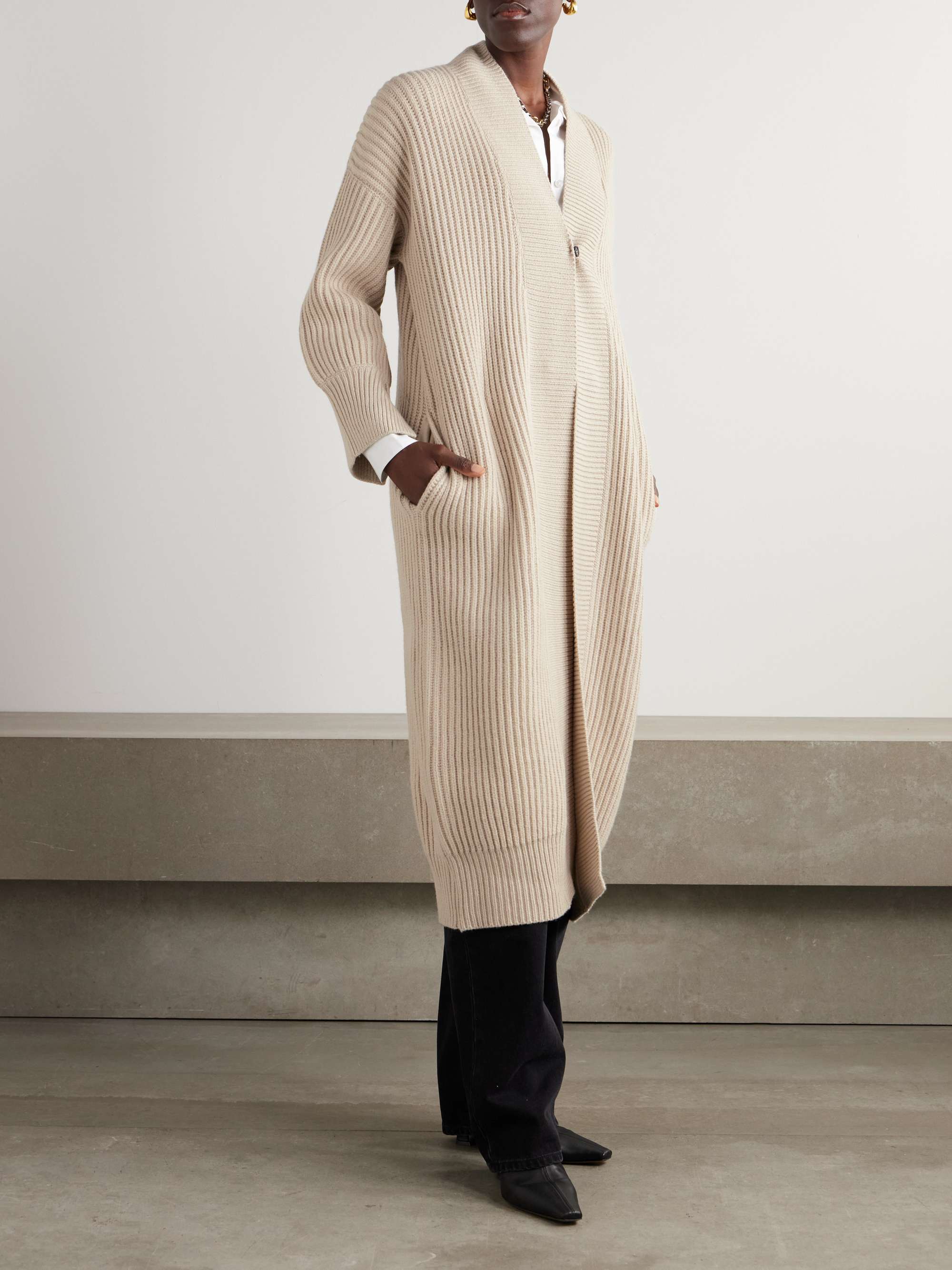 Ribbed wool, cashmere and silk-blend cardigan view