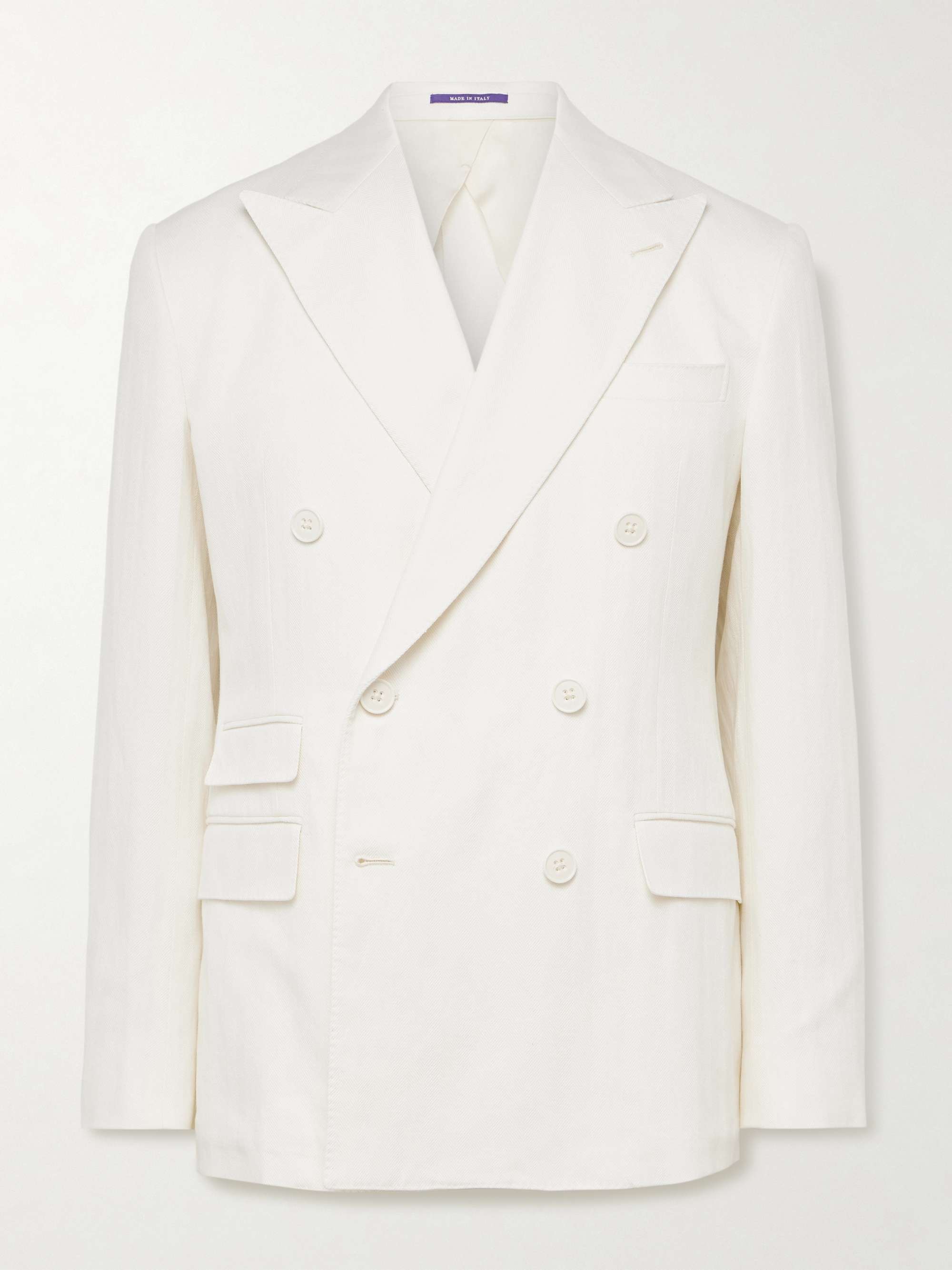 Double-Breasted Herringbone Cotton and Linen-Blend Suit Jacket hero visual