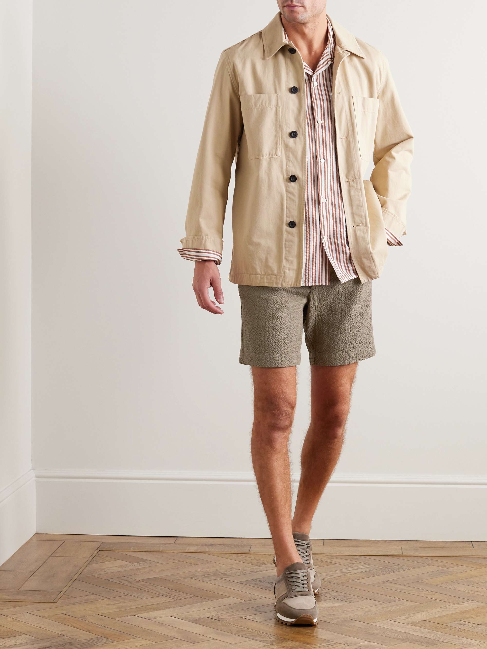 Slim-Fit Straight-Leg Stretch-Cotton Seersucker Shorts view