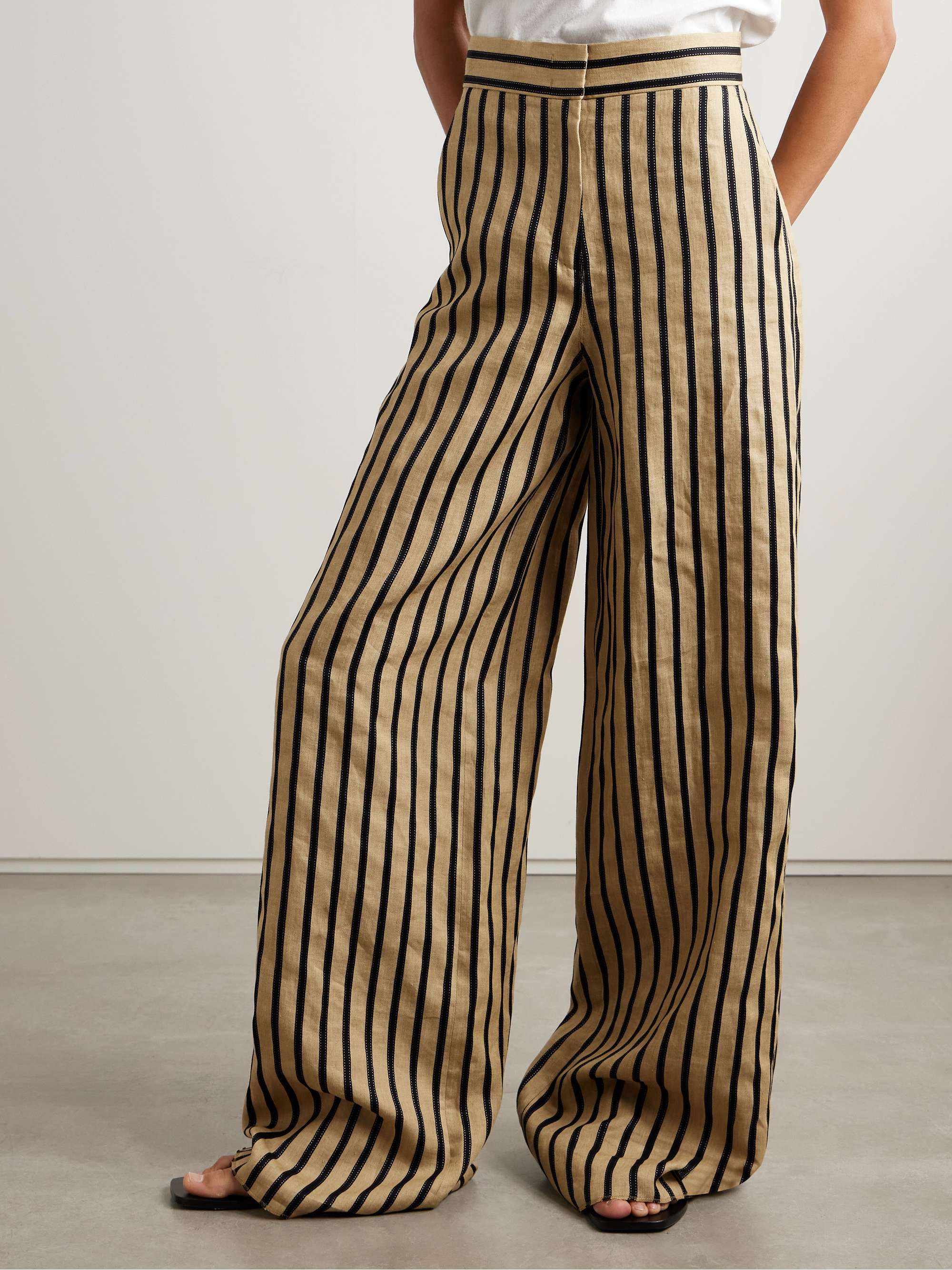 Striped linen-blend wide-leg pants view