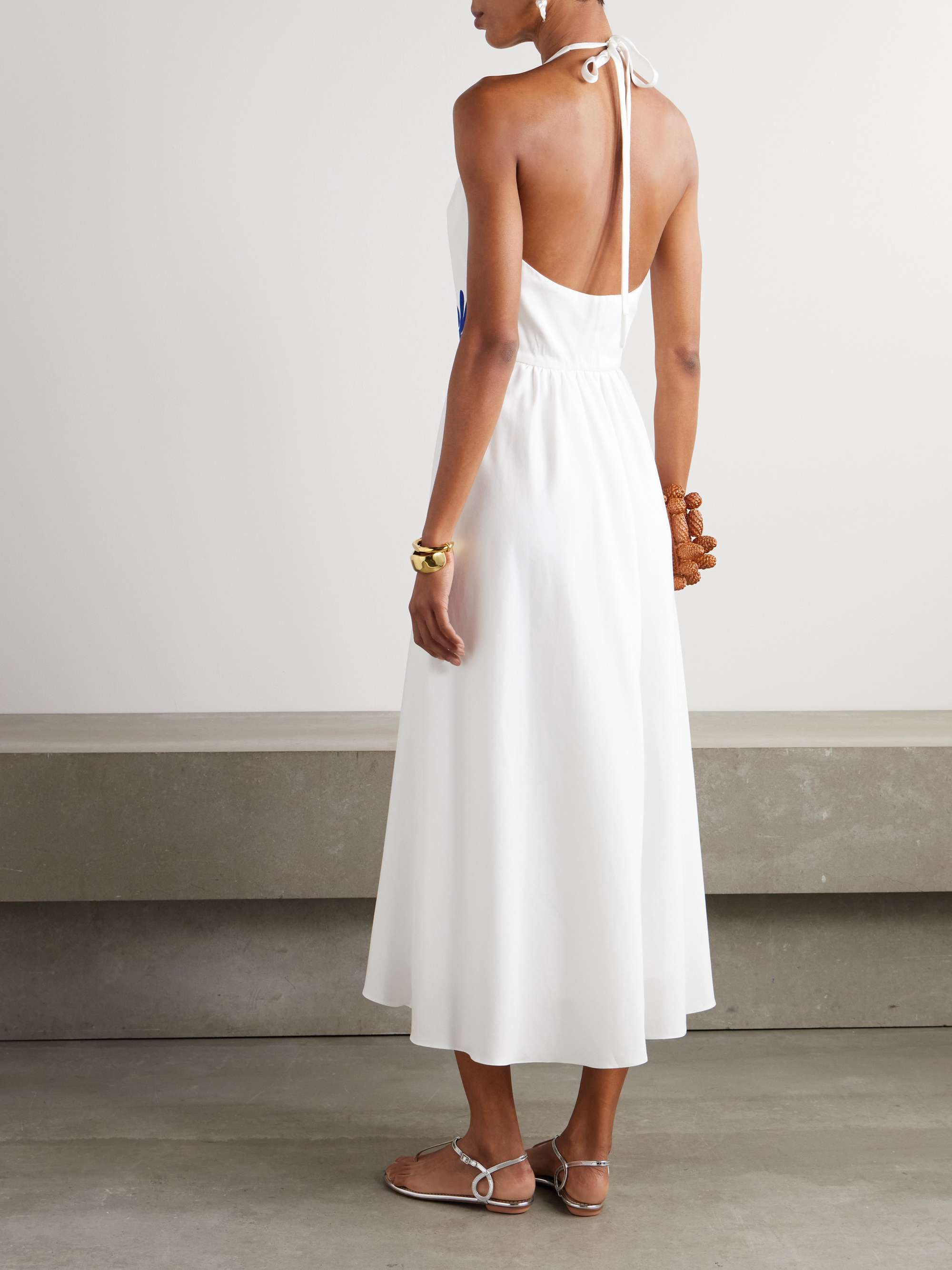 Leucothea flocked cotton-poplin halterneck midi dress view