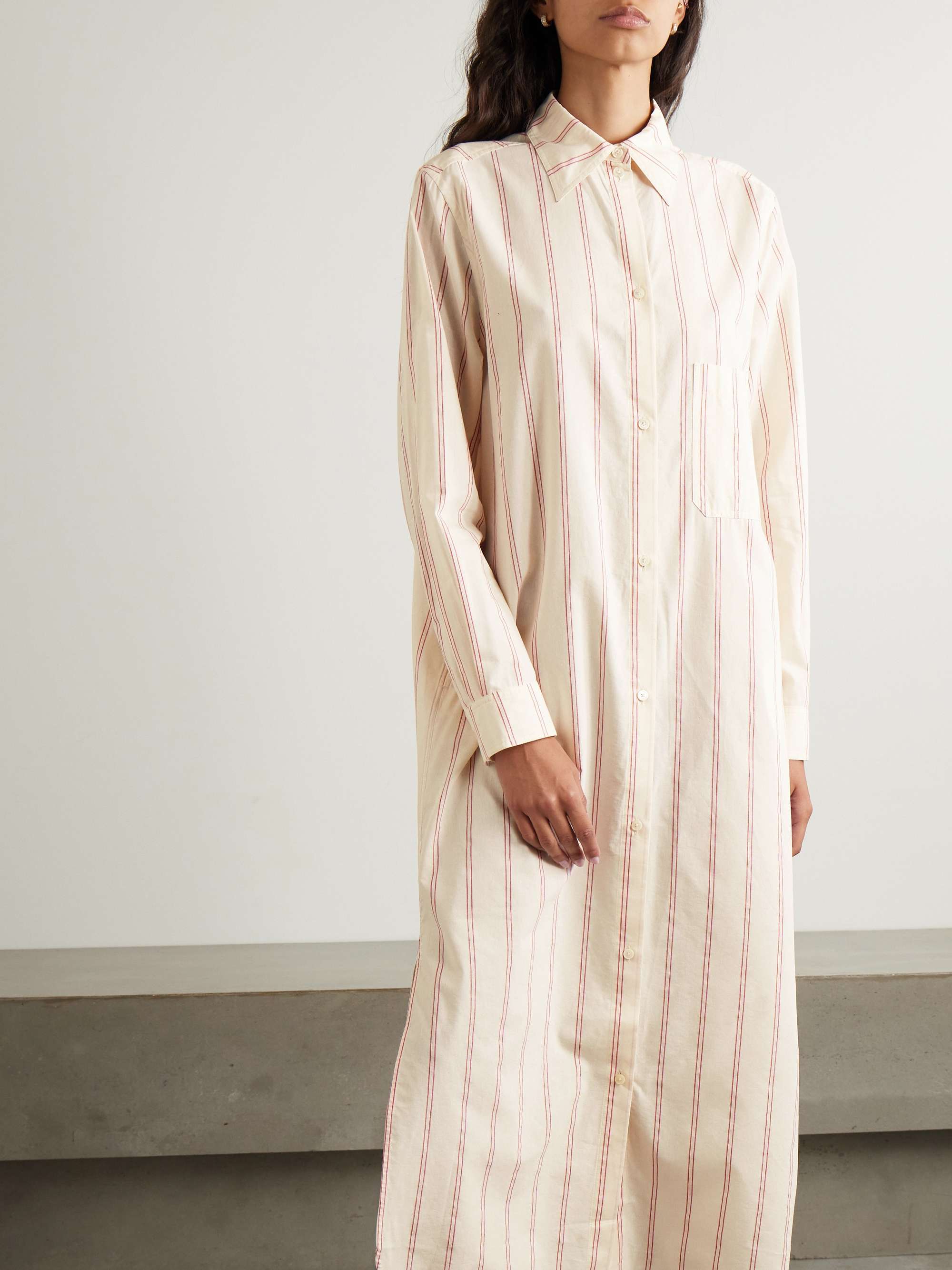 Striped cotton and silk-blend midi shirt dress view