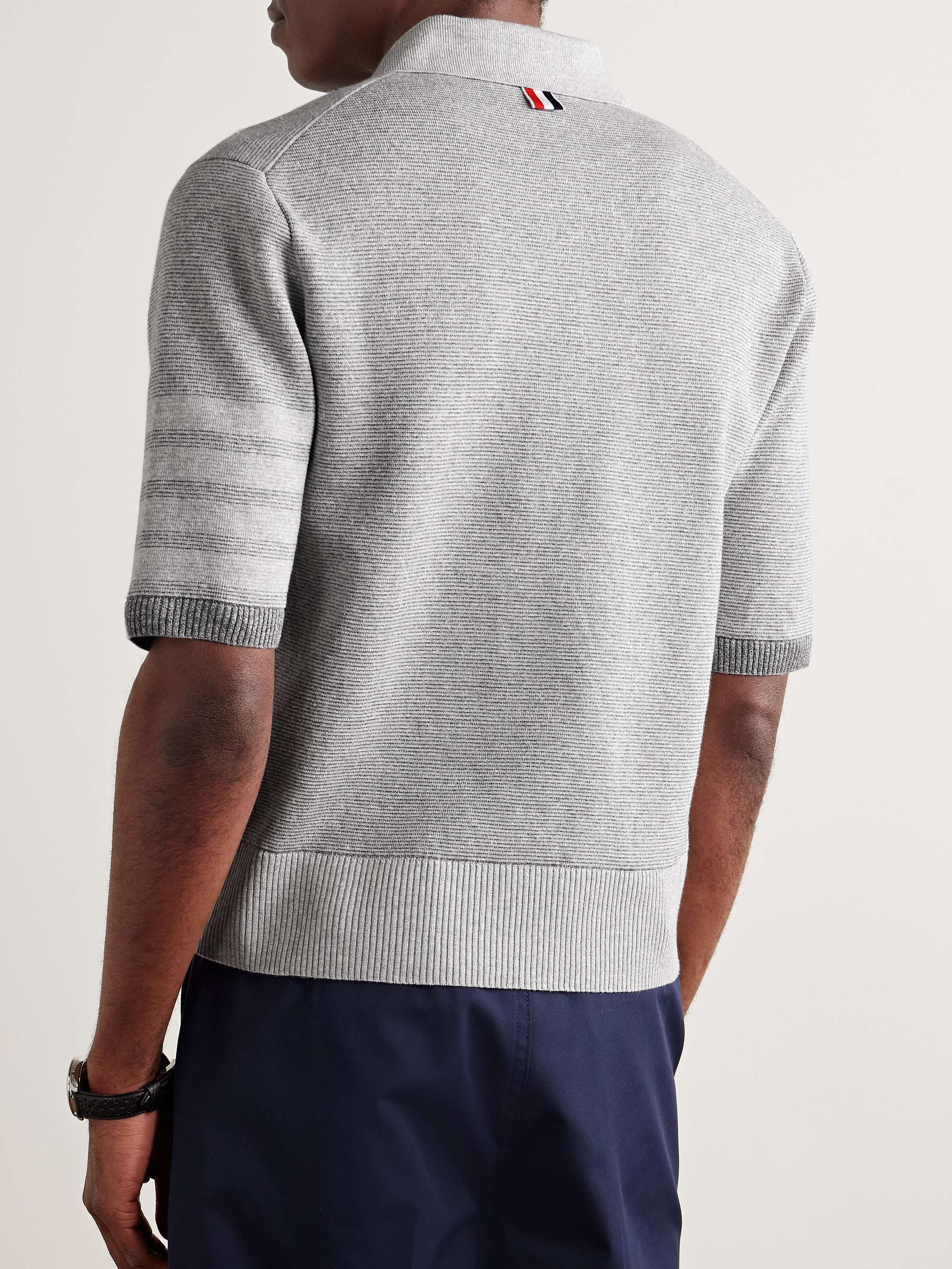 Striped Textured Linen and Cotton-Blend Polo Shirt view