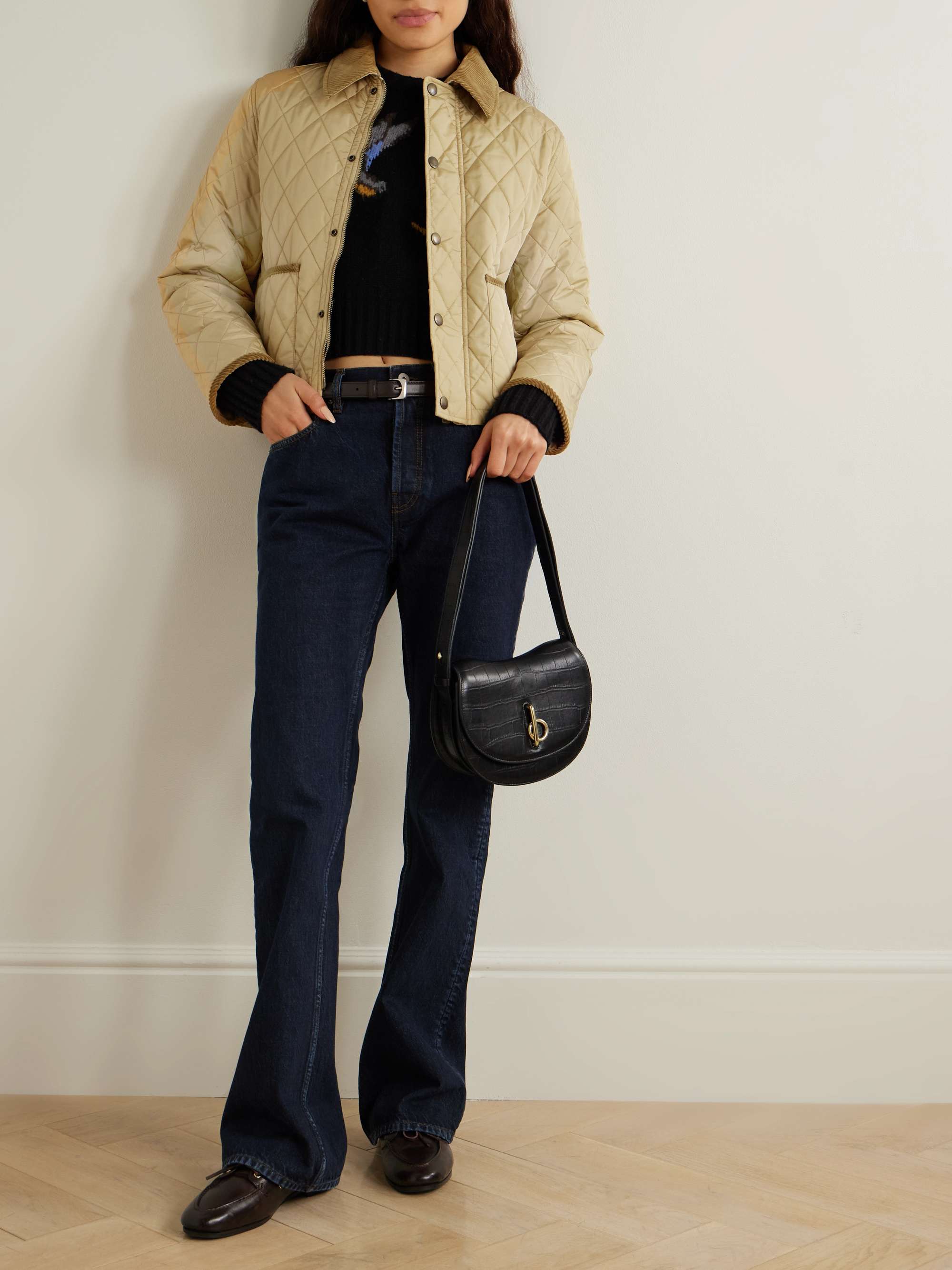 Cotton-corduroy-trimmed quilted shell jacket view