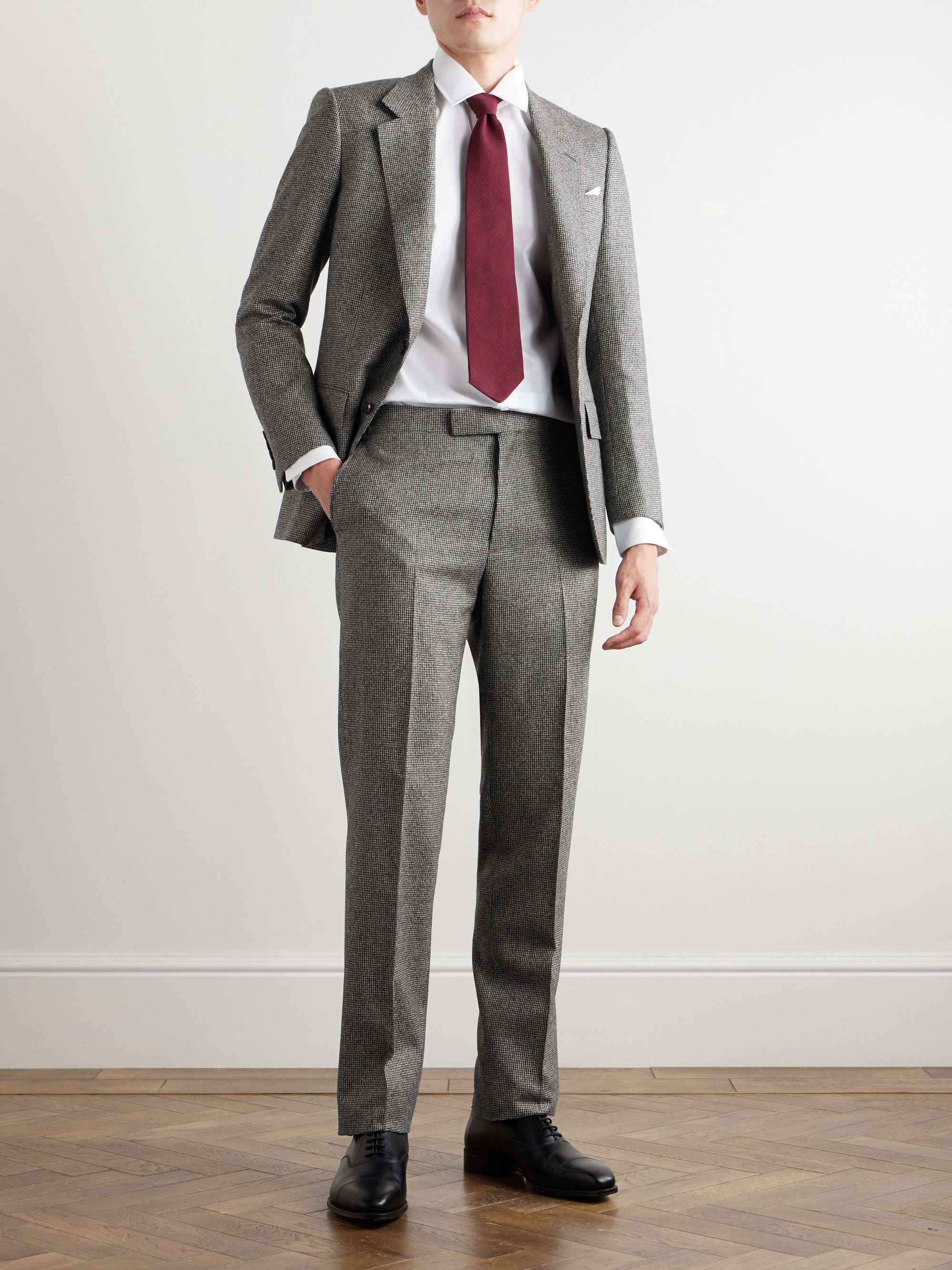 Slim-Fit Straight-Leg Houndstooth Wool Suit Trousers view