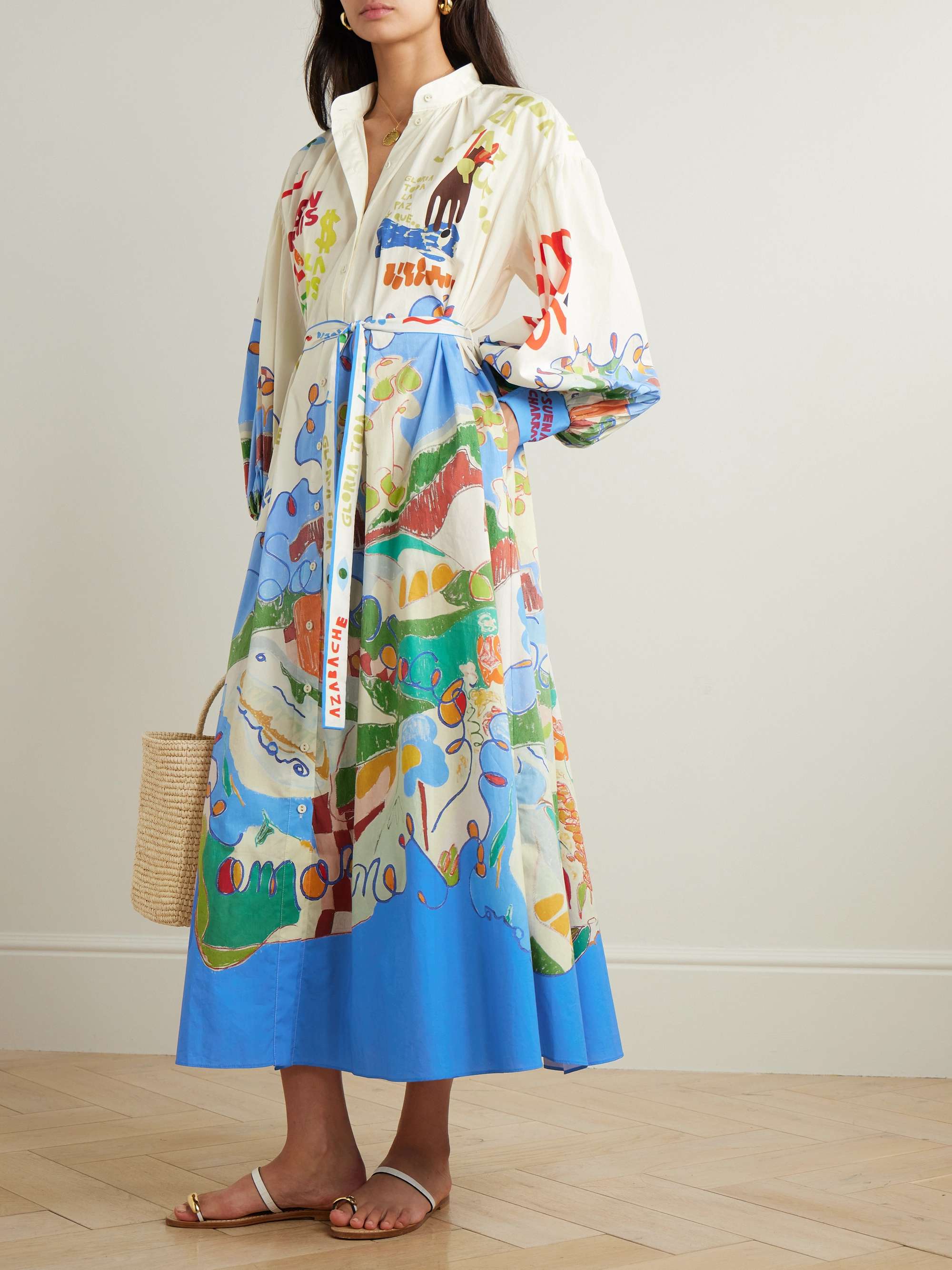 + Nadia Hernández belted printed organic cotton shirt dress view