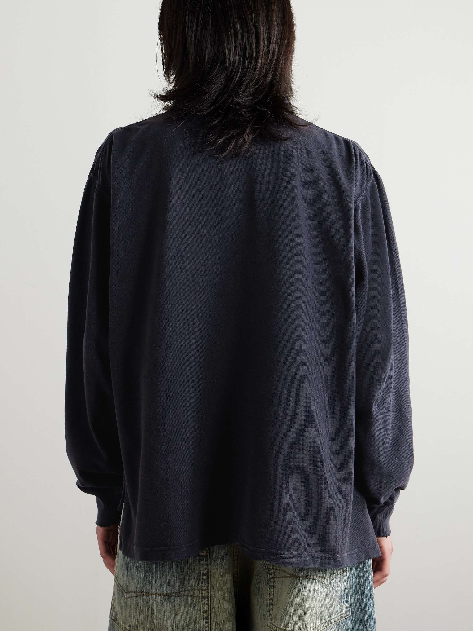 Laurel Embroidered Distressed Cotton-Piqué Polo Shirt view