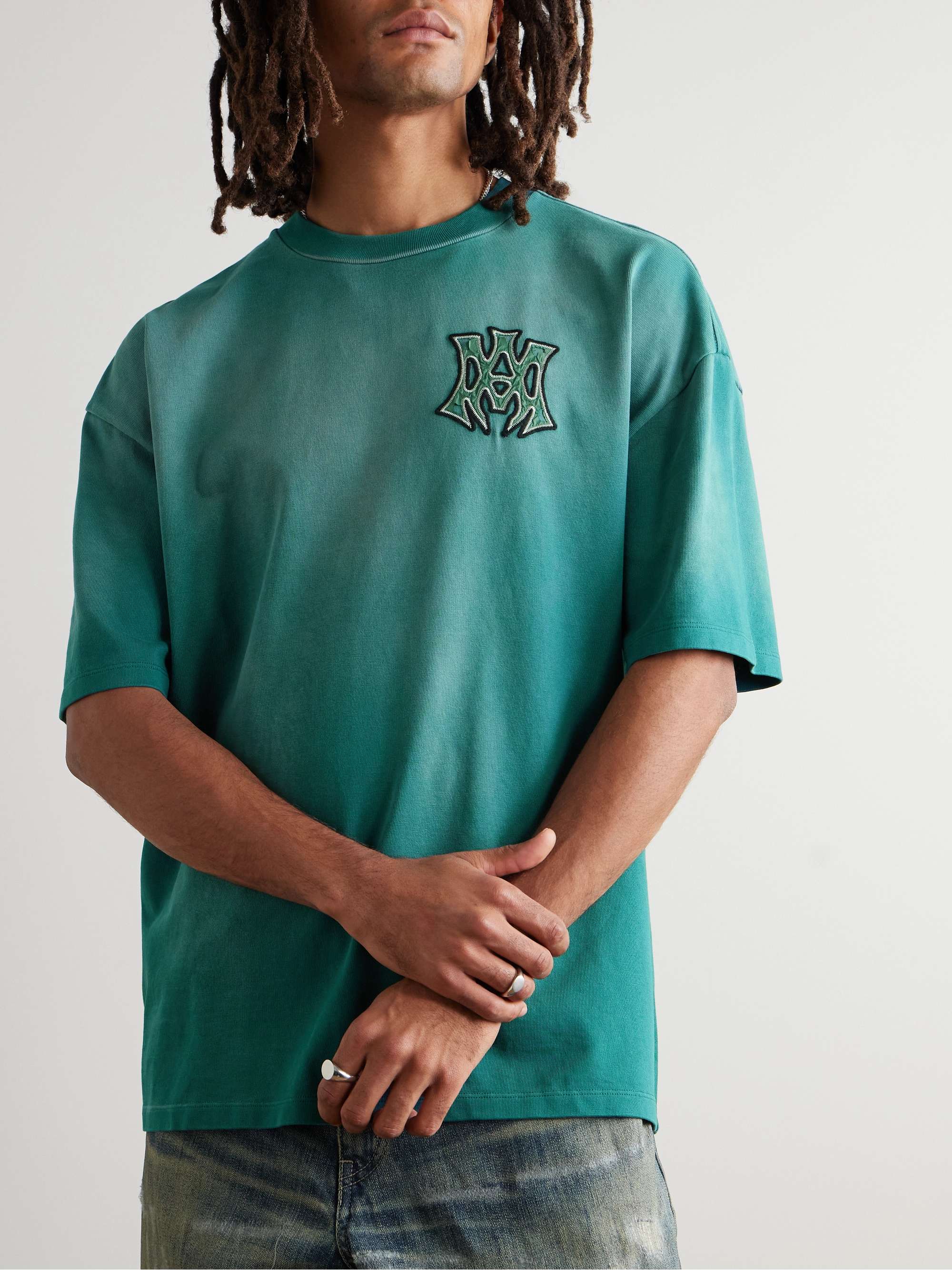 Logo-Appliquéd Distressed Cotton-Blend Jersey T-Shirt view